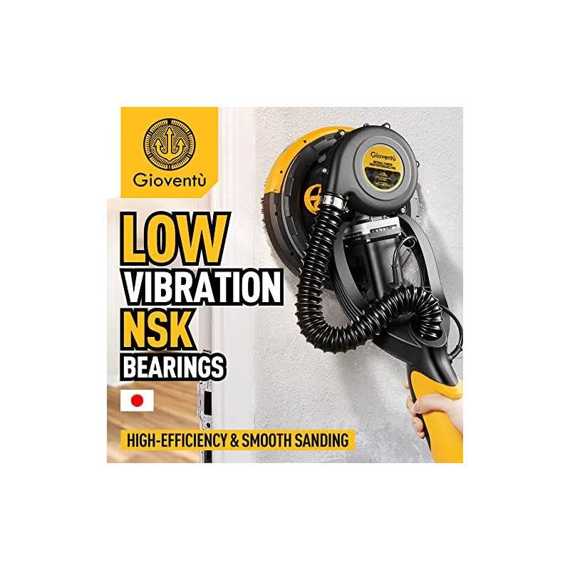 Giovent�� Drywall Sander, 6.5-Amp Powerful Electric Drywall Sander with Vacuum, 95% Dust Absorption, 7 Variable Speed 900-1800RPM, Dustless Floor