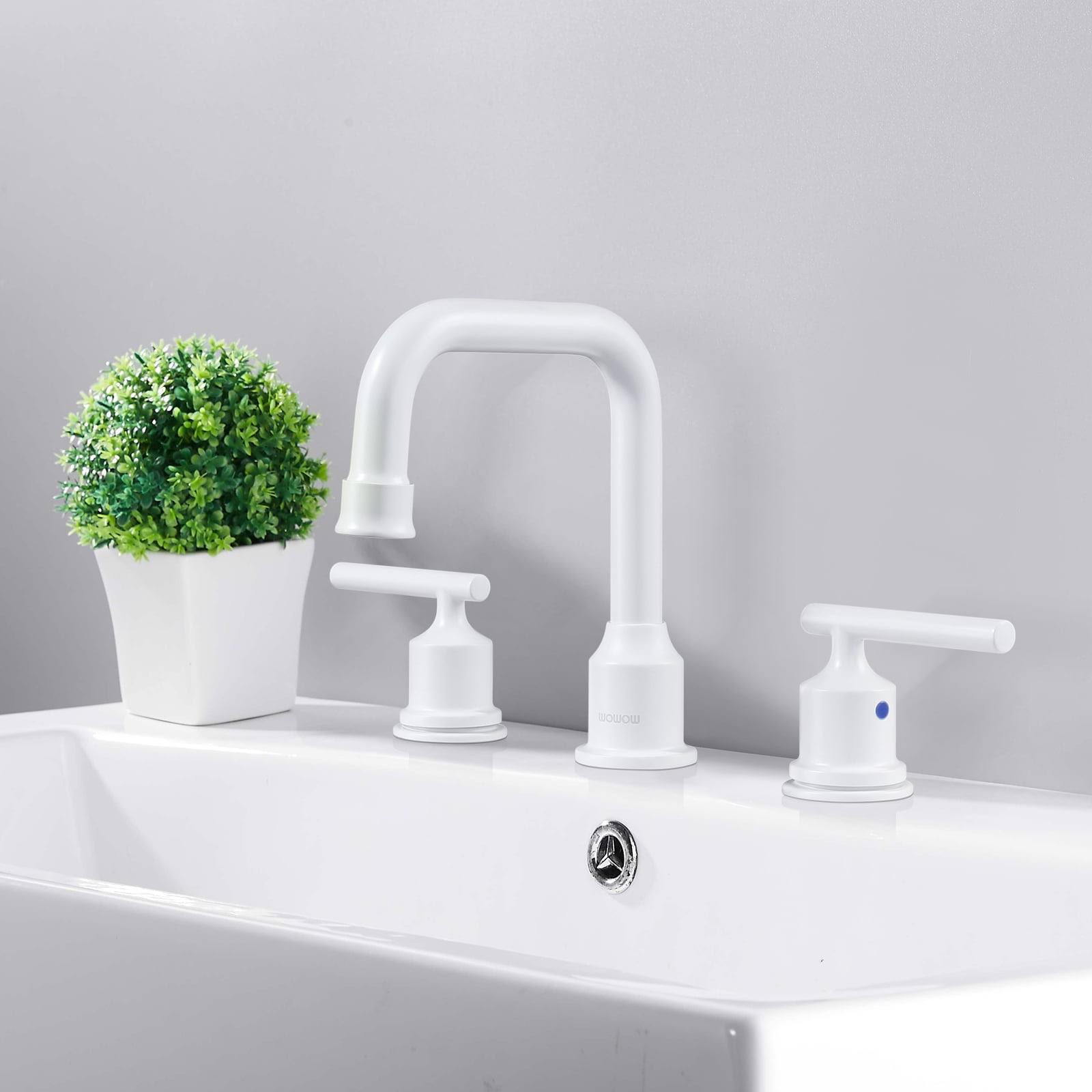 WOWOW 2320300W Widespread Bathroom Faucet with Drain Assembly Finish: White