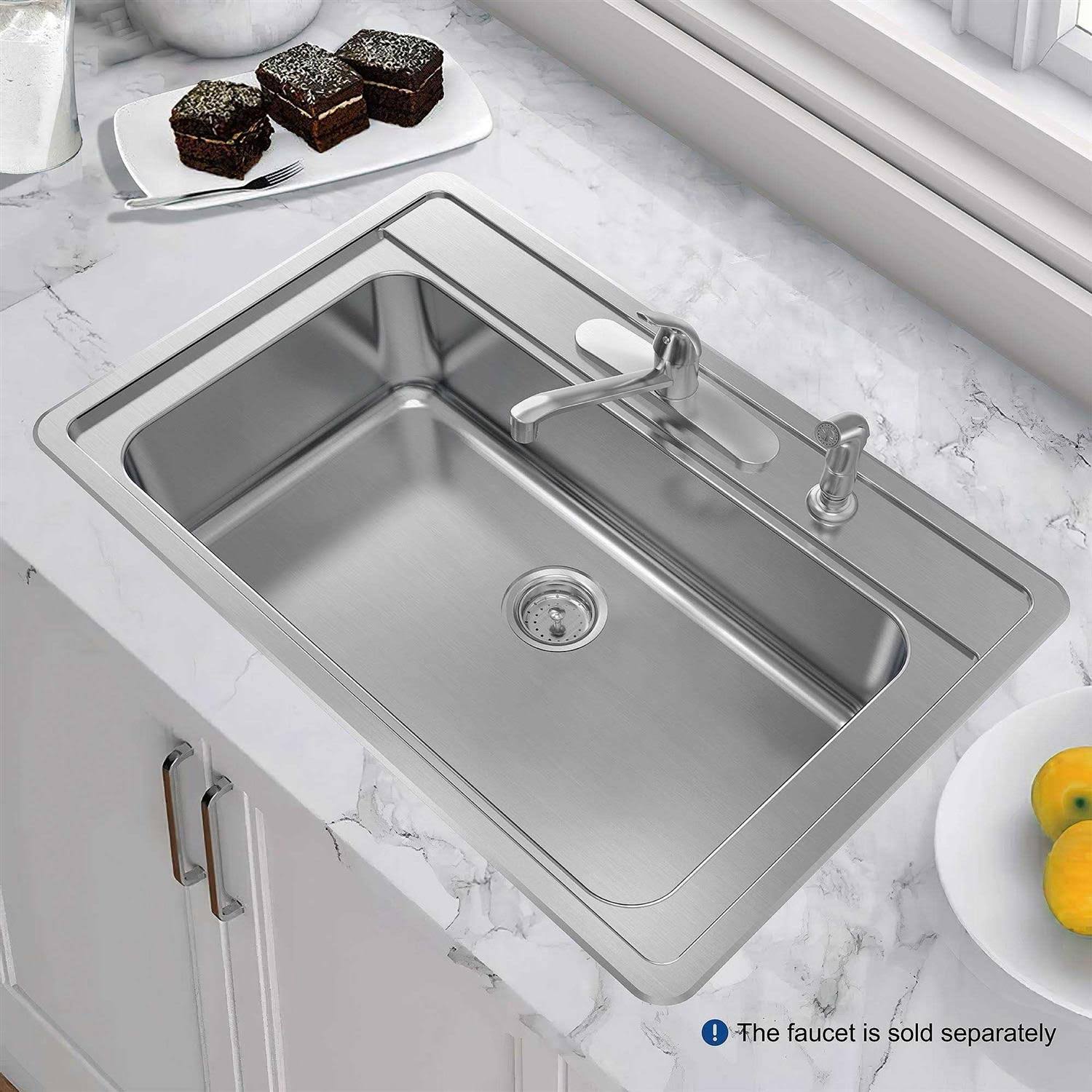 Allen + Roth The Fenway Drop-In 33-in x 22-in Stainless Steel Single Bowl 4-Hole Kitchen Sink | VT3322A18-S