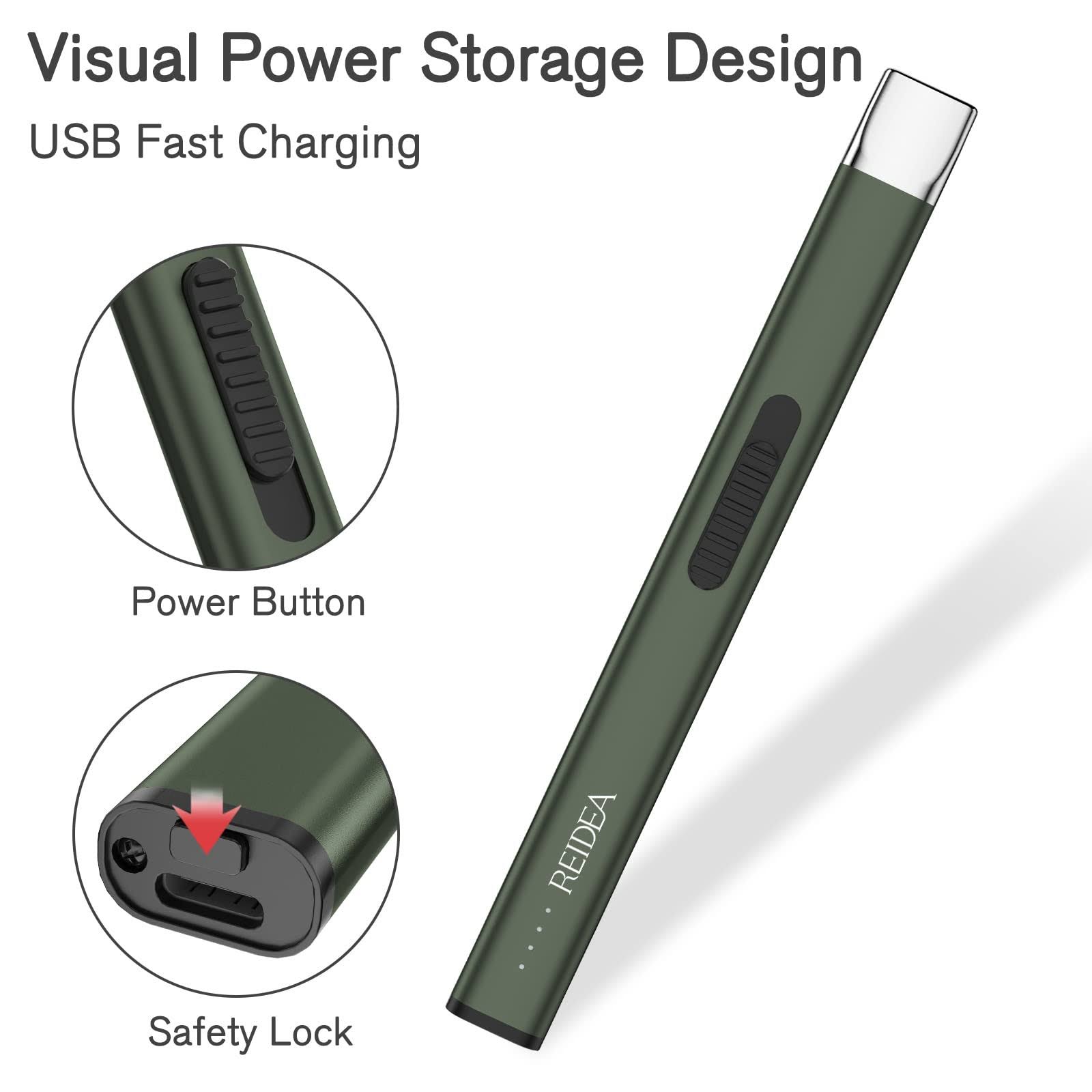 REIDEA Lighters 2 Pack R1 Flat Electronic Candle Lighter, Windproof Flameless USB Rechargeable Arc Lighter with Safe Button and Power Indicator for