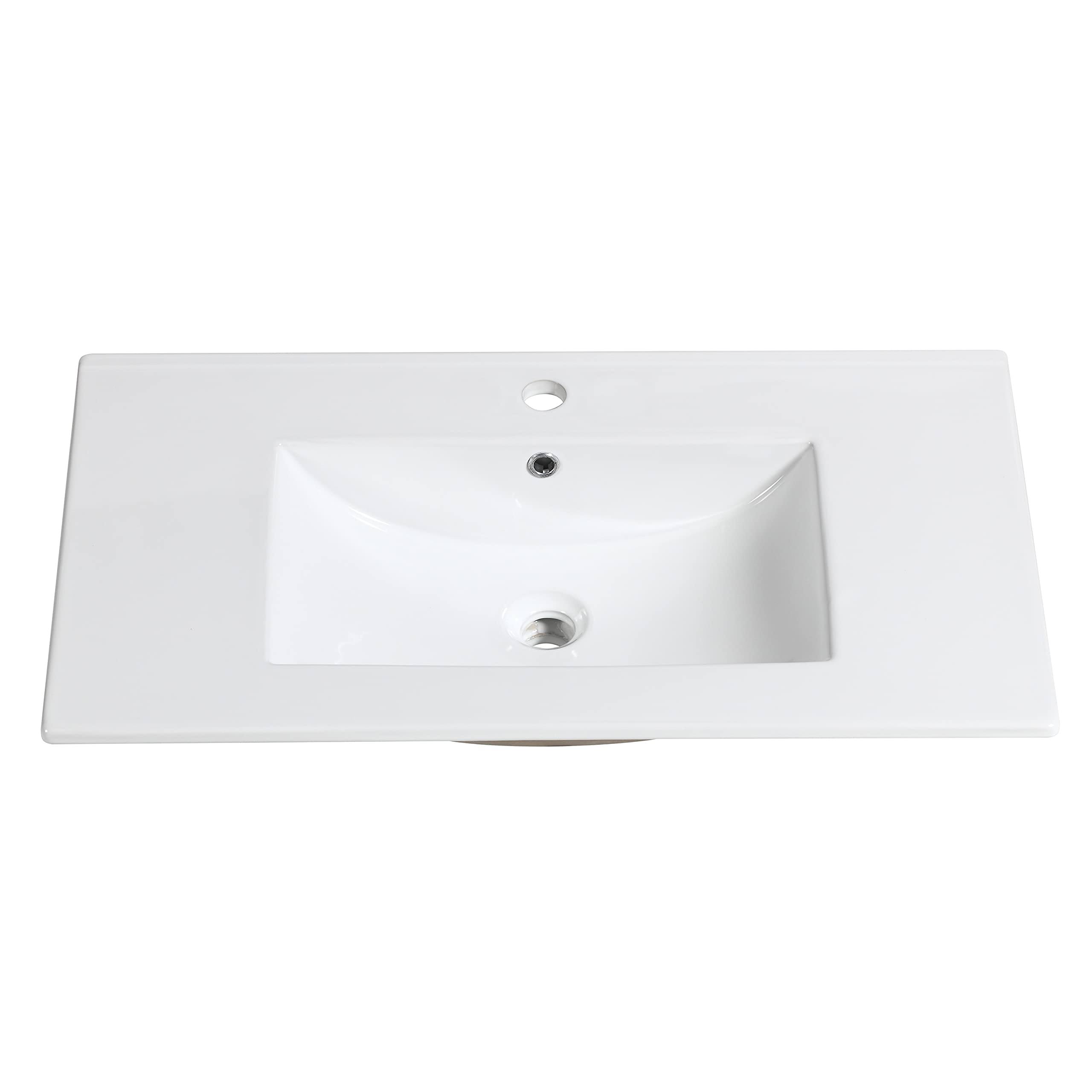 Saint Birch White Ceramic 1 Hole Single Bathroom Vanity Top with Sink- 32