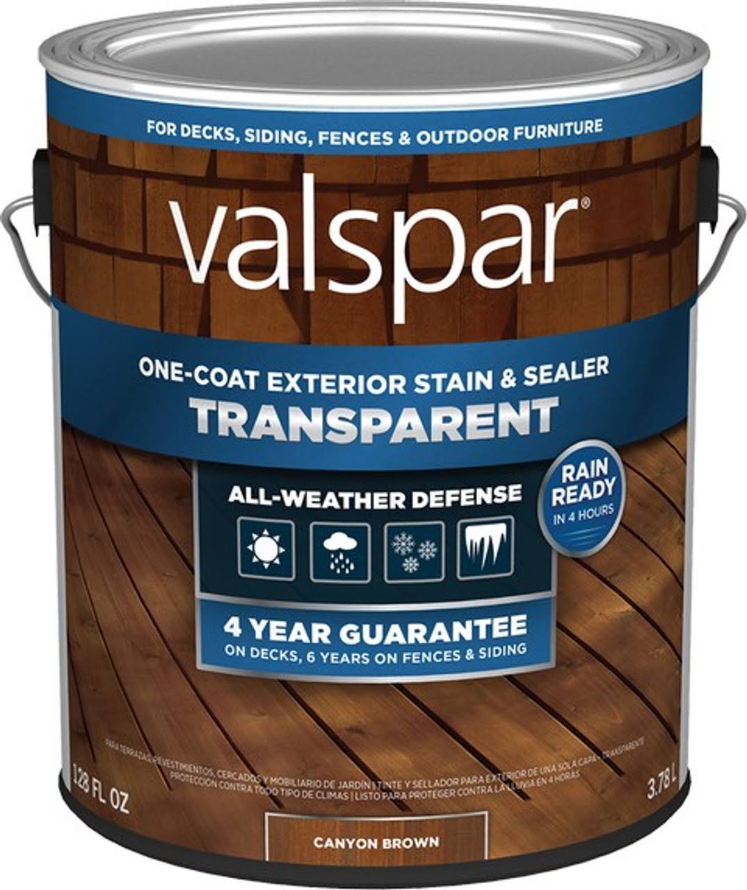 Valspar VL1028078-16 Pre-Tinted Transparent Exterior Wood Stain & Sealer- Canyon Brown- 1 Gallon- 1 Gal