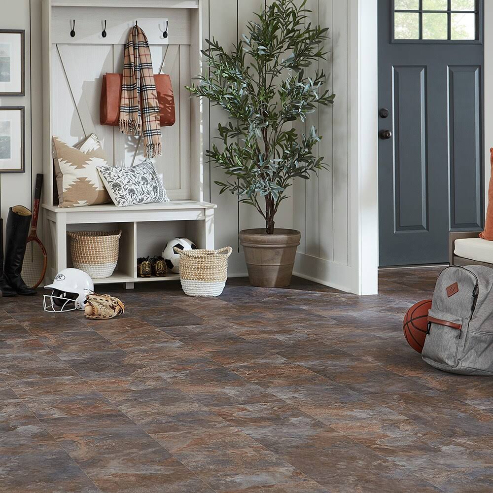 STAINMASTER Etna Stone 12-mil x 12-in W x 24-in L Waterproof Interlocking Luxury Vinyl Tile Flooring (19.88-sq ft/ Carton) in Brown | LSM01-938