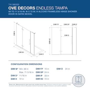 Ove Decors Tampa-Pro 54 3/8 in. W x 72 in. H Pivot Frameless Shower in SN
