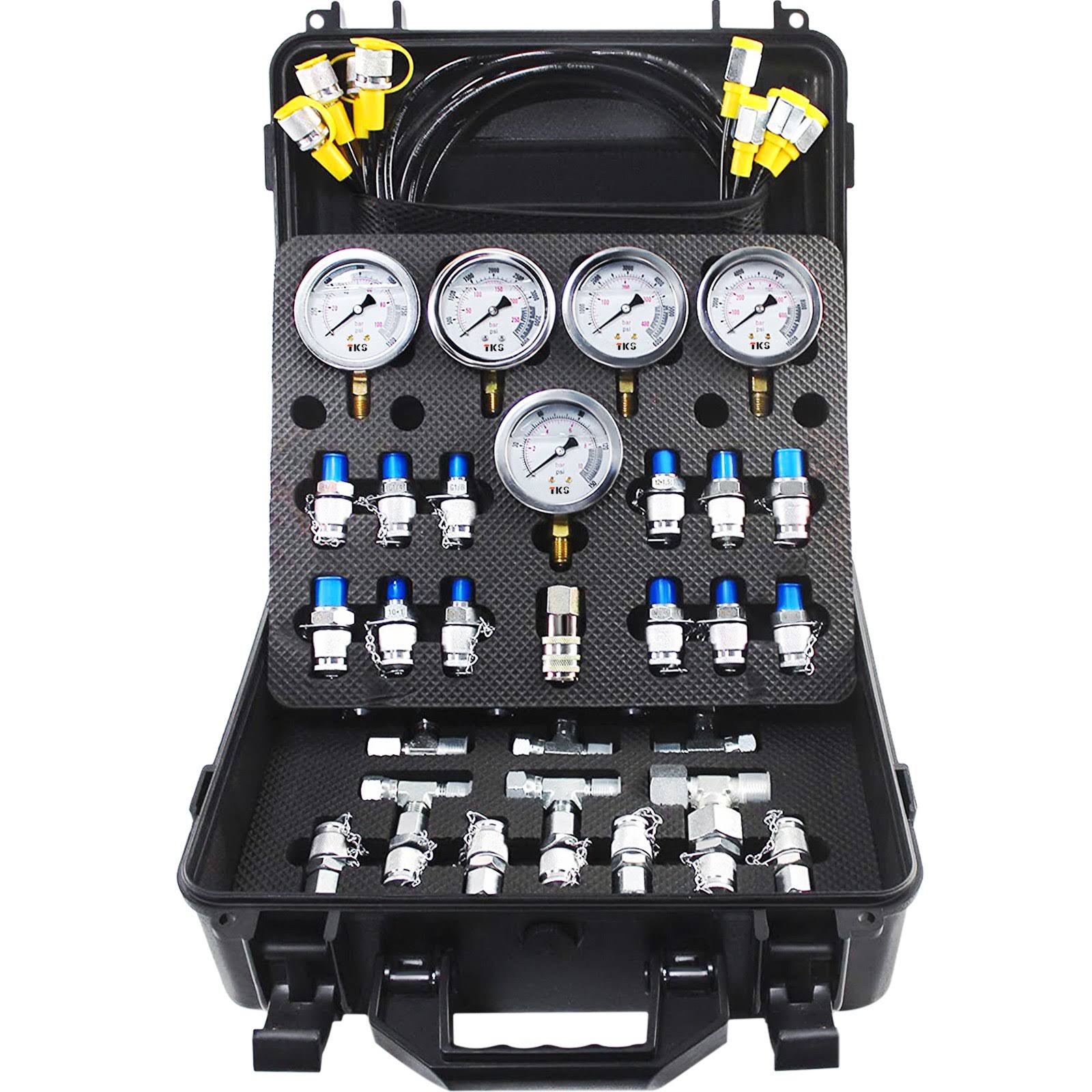 VEVOR Hydraulic Pressure Test Kit 10/100/250/400/600bar 5 Gauges 13 Test Couplings 14 Tee Connectors 5 Test Hoses Hydraulic Gauge Kit w/ Sturdy