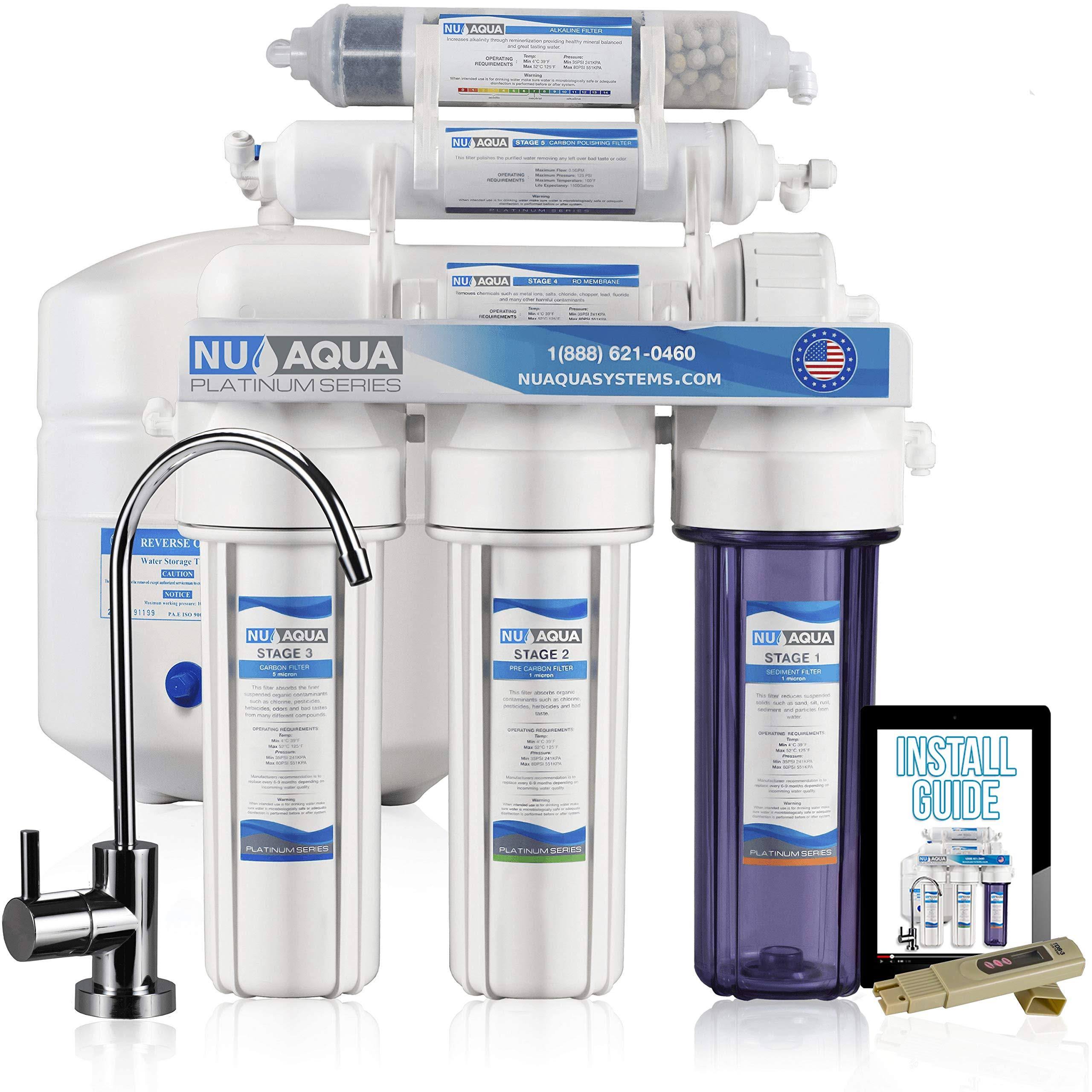 NU Aqua Platinum Series 100GPD Under Sink Reverse Osmosis Drinking Water Filtration System (6 Stage Alkaline)