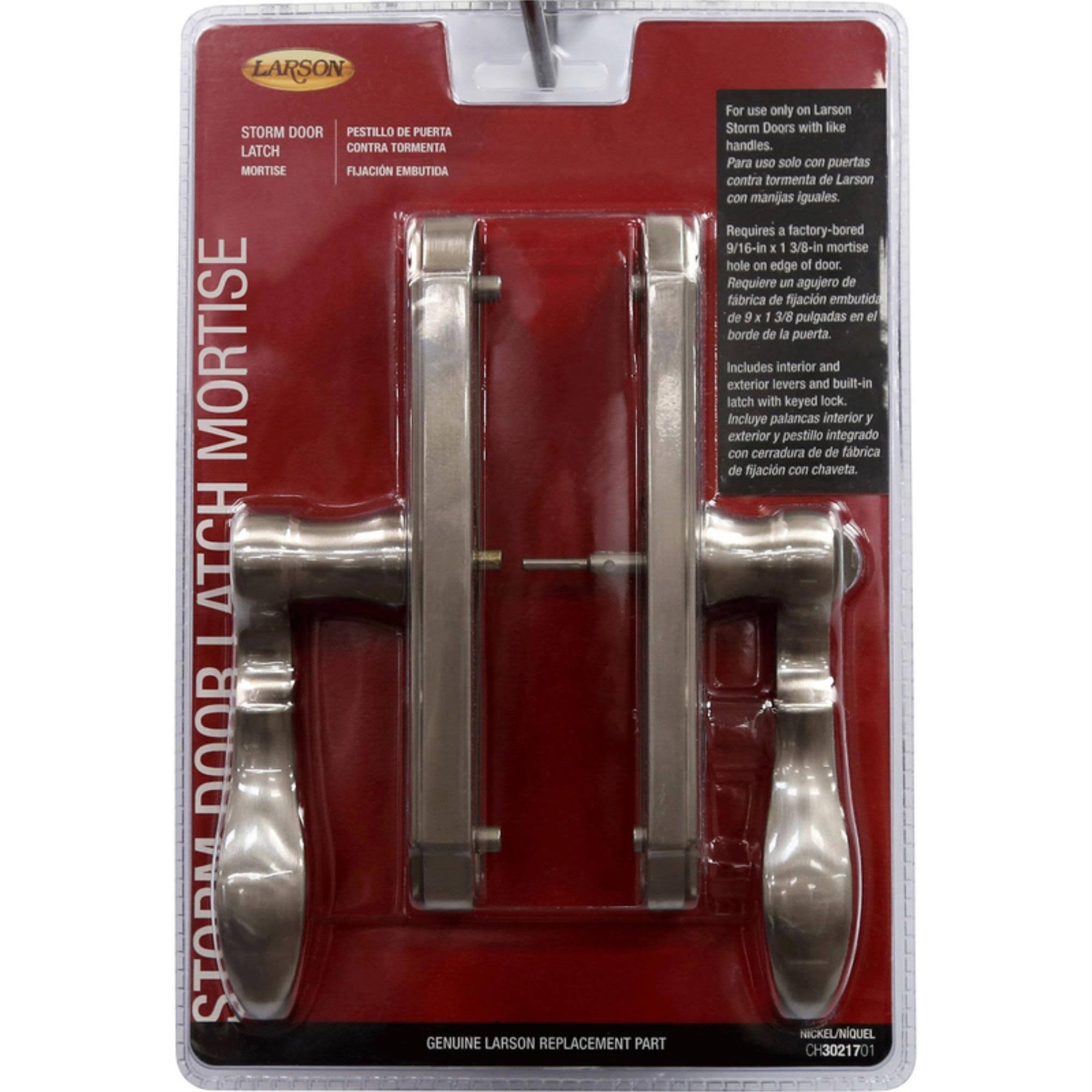 Larson CH3021701 M2 Storm Door Mortise Latch, Brushed Nickel