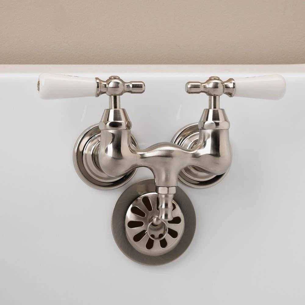Randolph Morris Clawfoot Tub Wall Mount Faucet- Porcelain Lever Handles RM030PL-BN