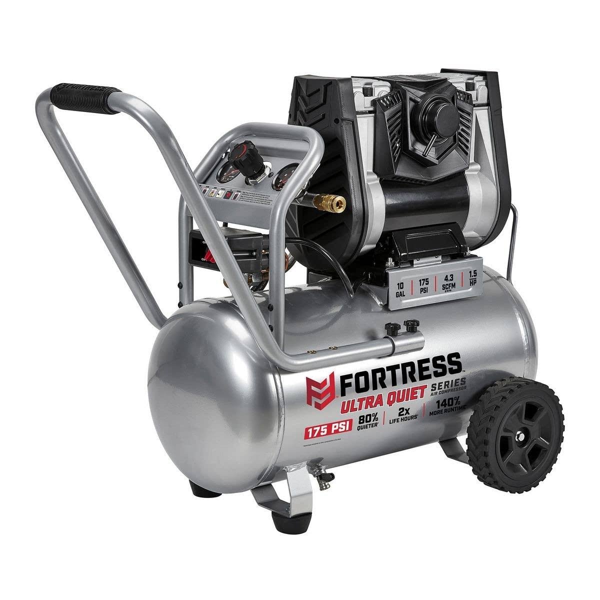 Hft Fortress 10 Gallon 175 PSI Ultra Quiet Horizontal Air Compressor