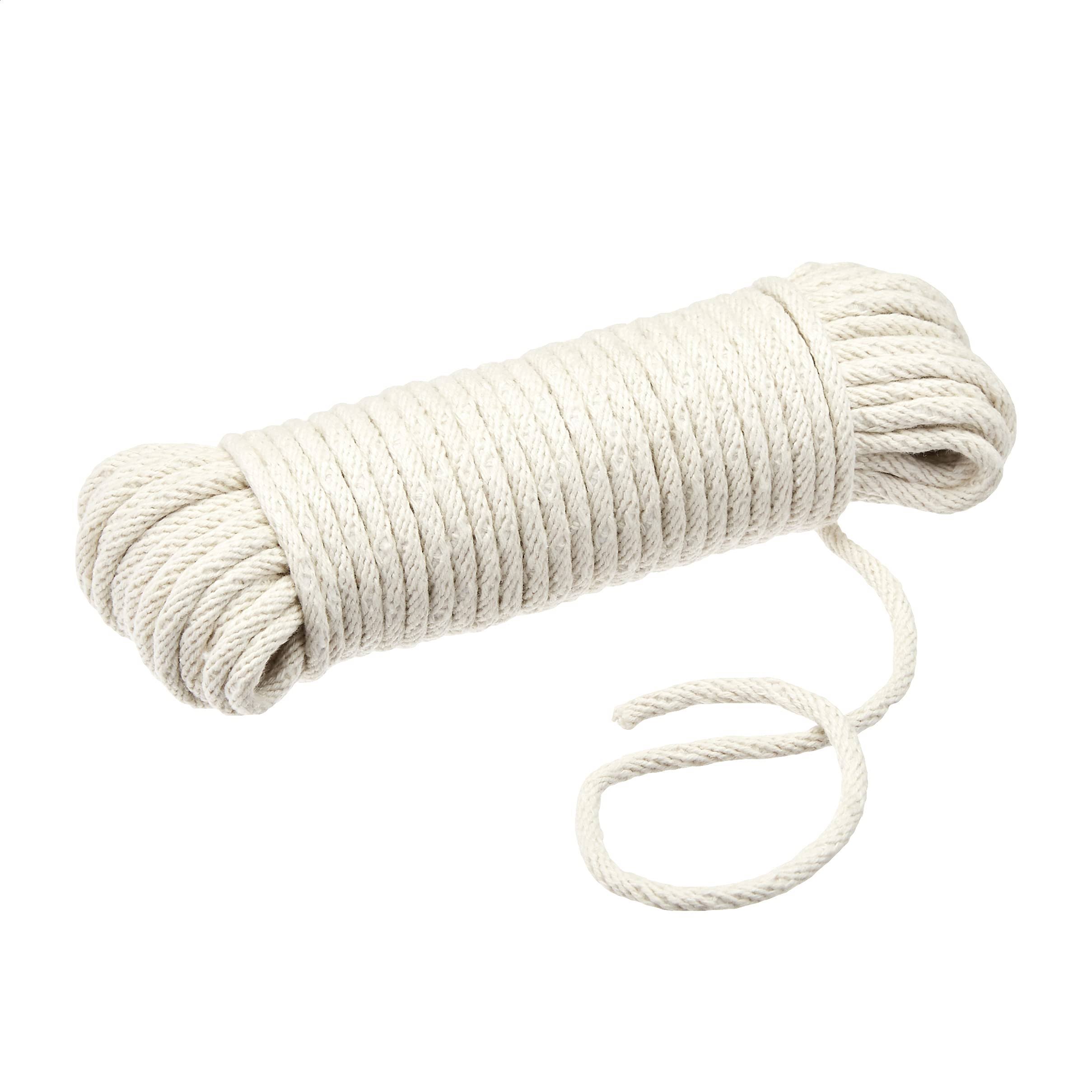 Amazon Basics Basics Natural Cotton Braided Rope All-Purpose Clothesline 3/16 inch x 50 Foot (45mm x 15m) Off White, 3/16' x 50'