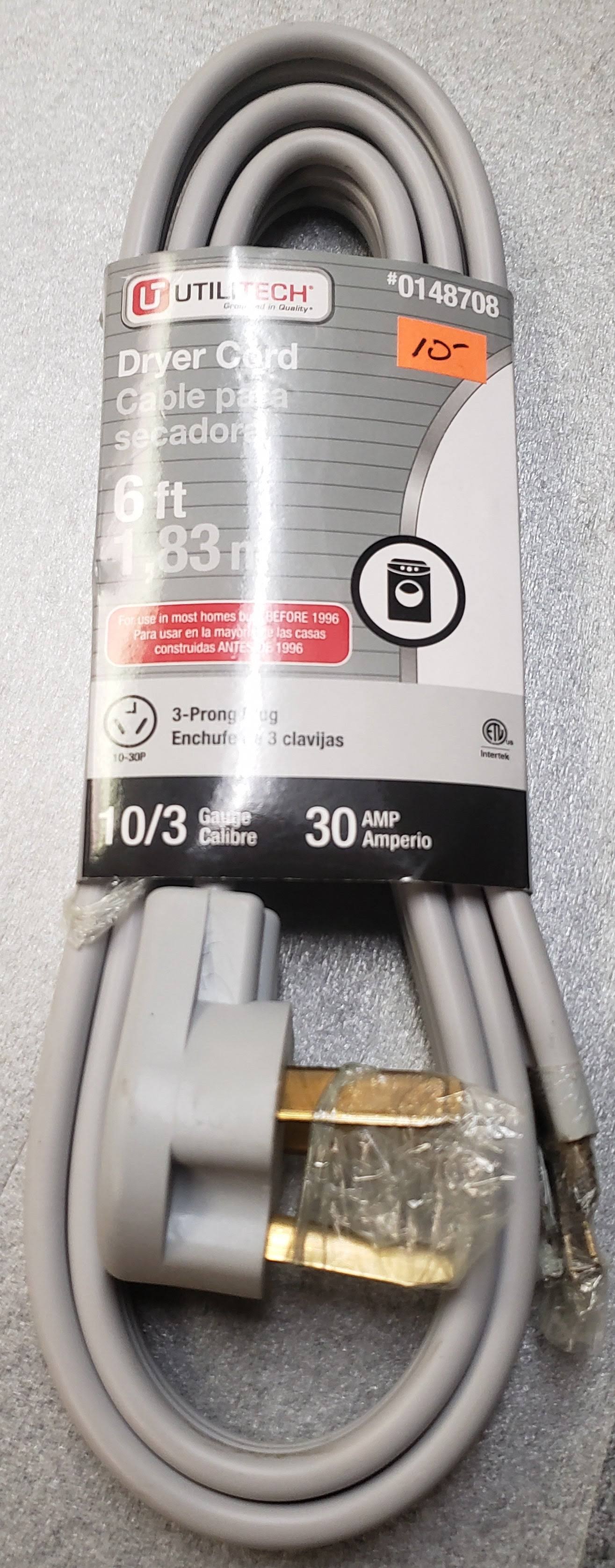 Utilitech 6-ft 3-Prong Gray Dryer Appliance Power Cord | UTD100306