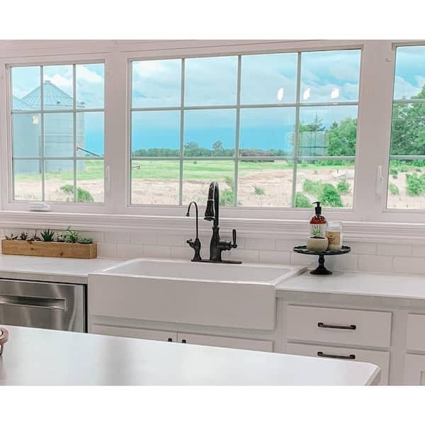 Sinkology Josephine 34 in. 1-Hole Quick-Fit Drop-In Farmhouse Single Bowl Crisp White Fireclay Kitchen Sink