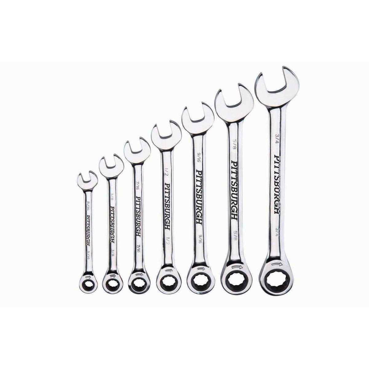 Pittsburgh Professional 7 Piece SAE Ratcheting Combo Wrench Set 96654