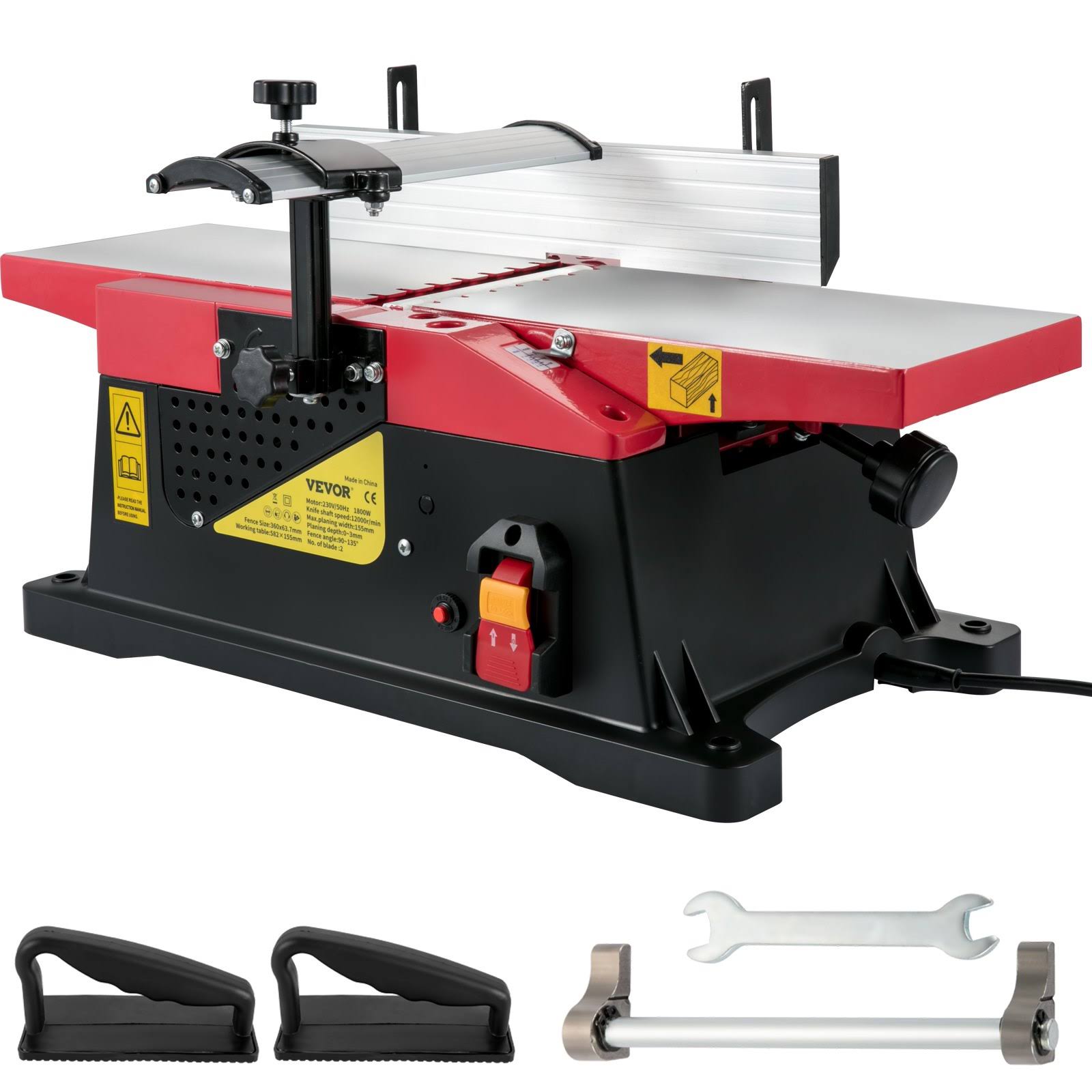 VEVOR Woodworking Benchtop Jointers 6inch with 1650W Motor,Heavy Duty Benchtop Planer Precise Cutterhead 2000RPM ,2 Push Blocks