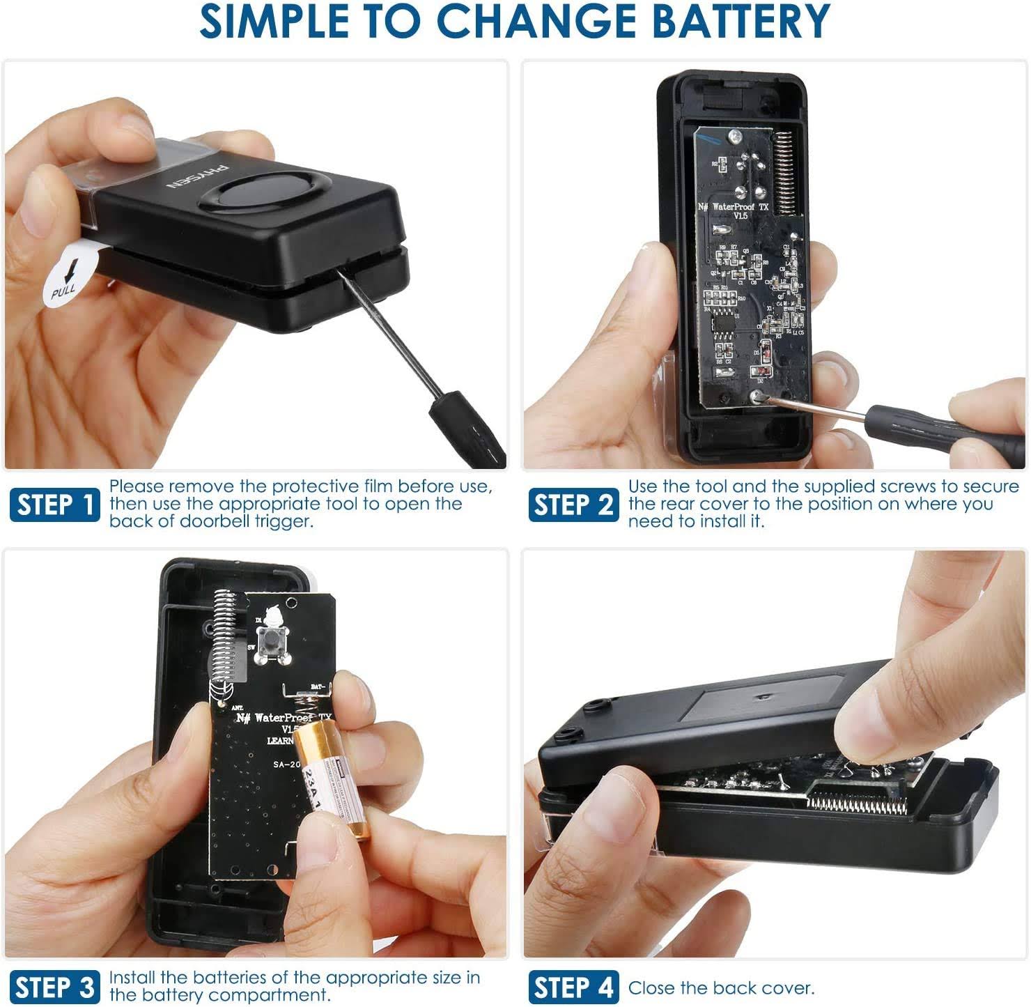 Wireless Doorbell 2 Push Buttons 2 Receivers, Physen Waterproof Door Chime Kit Operating at 1300-ft, Adjustable 58 Melodies & 5 Volume Levels LED