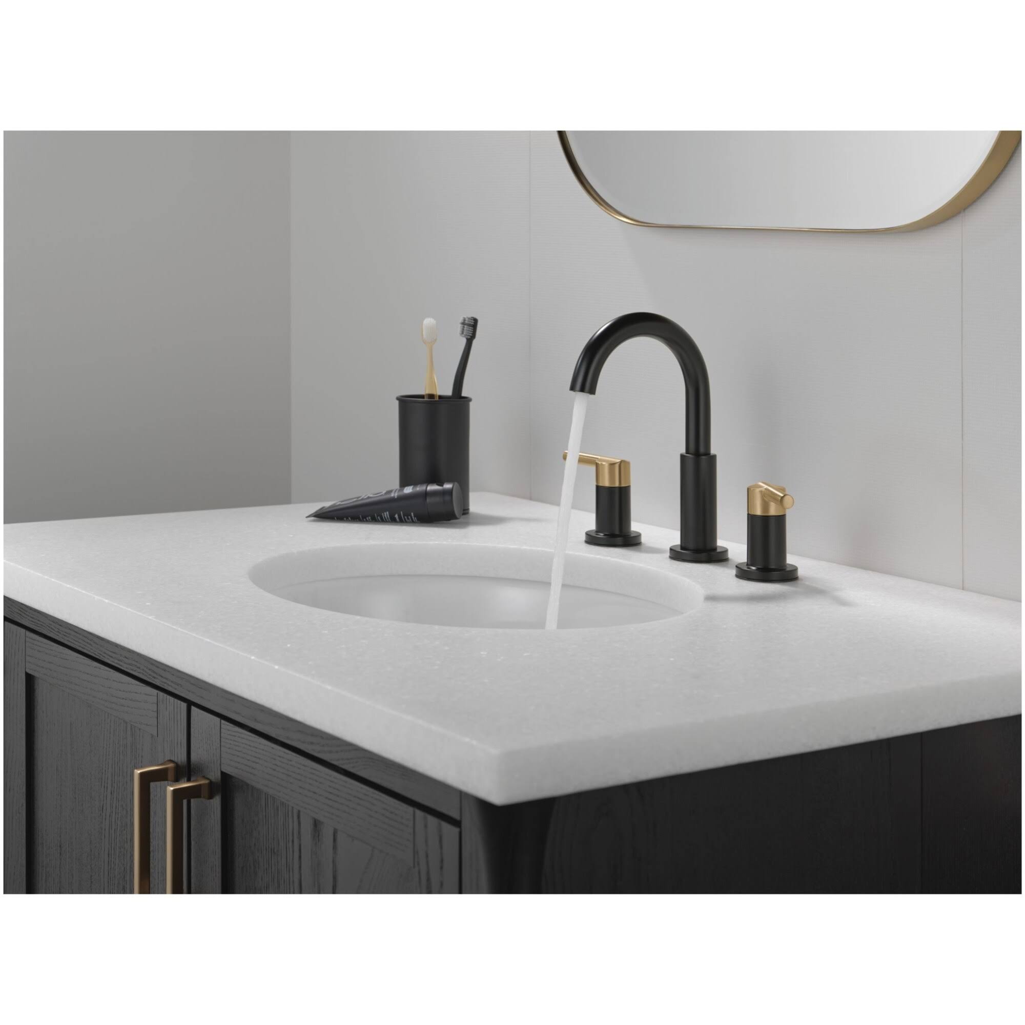 Delta Nicoli Two Handle Widespread Bathroom Faucet 35749LF Matte Black / Champagne Bronze