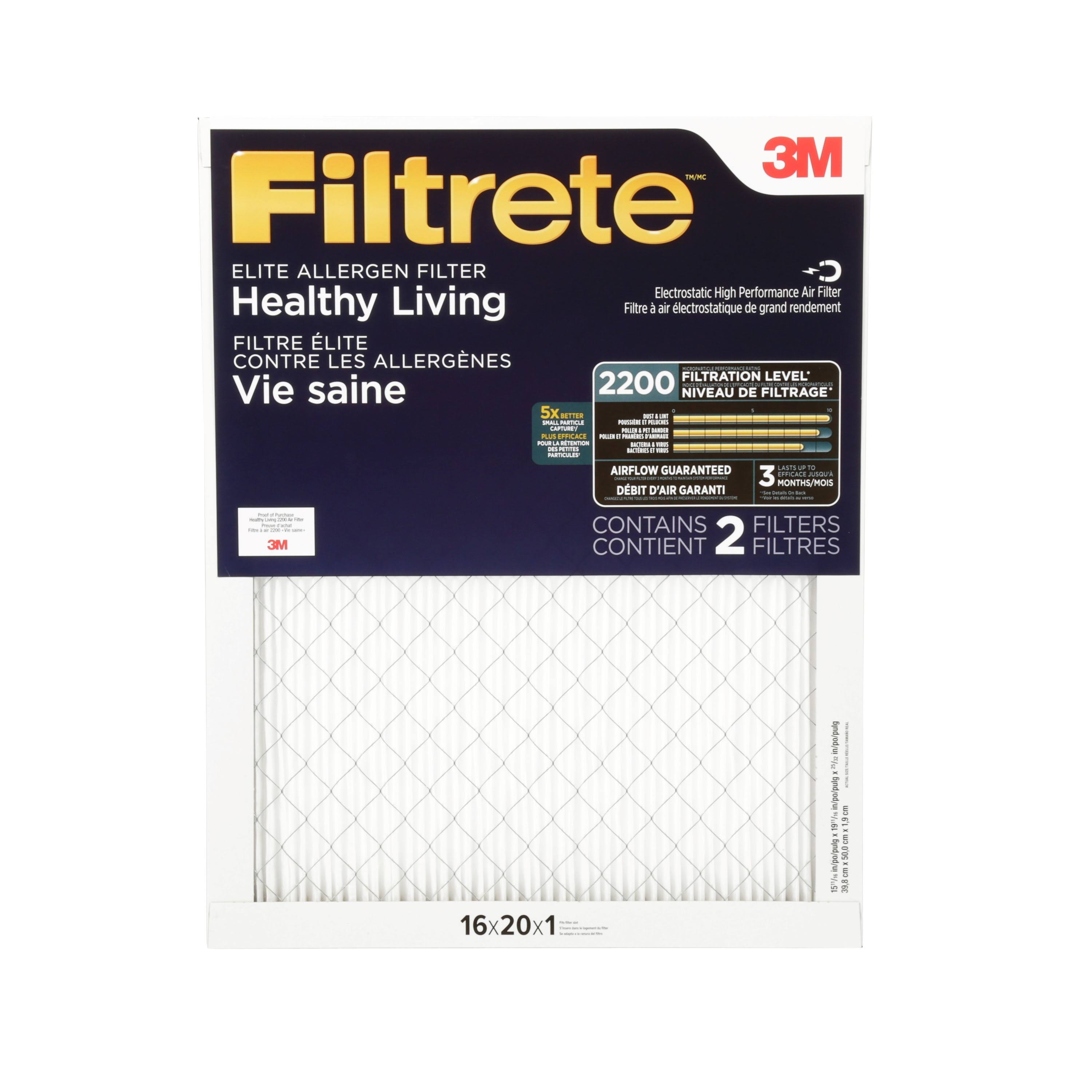 Filtrete Elite Allergen Reduction Filter EA00-2PK-6E, MPR 2200, 16 in x 20 in x 1 in (40,6 cm x 50,8 cm x 2,5 cm), 2/pk