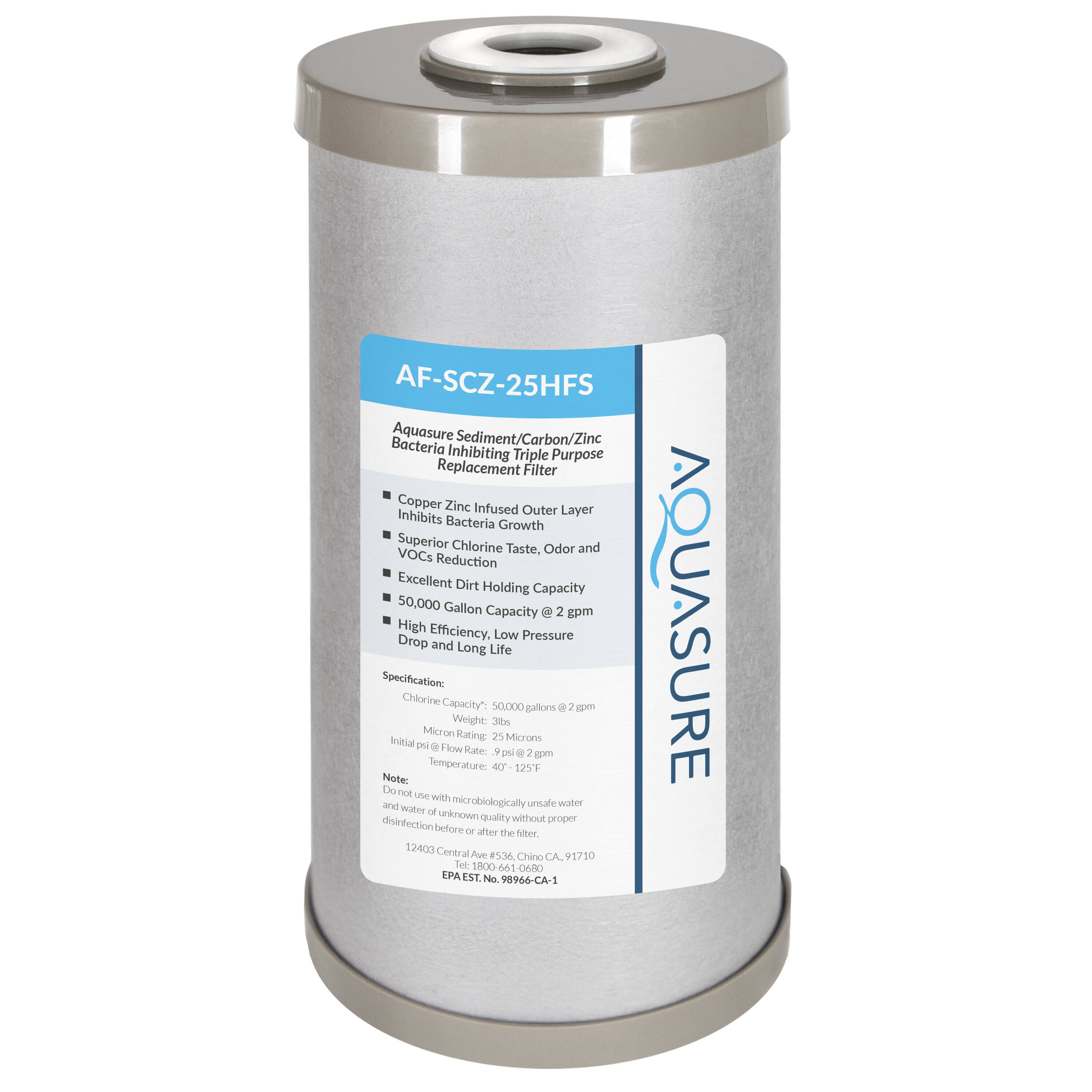 Aquasure Fortitude V2 Series | Sediment/Carbon/Zinc Bacteria Inhibiting Triple Purpose Replacement Filter- Standard