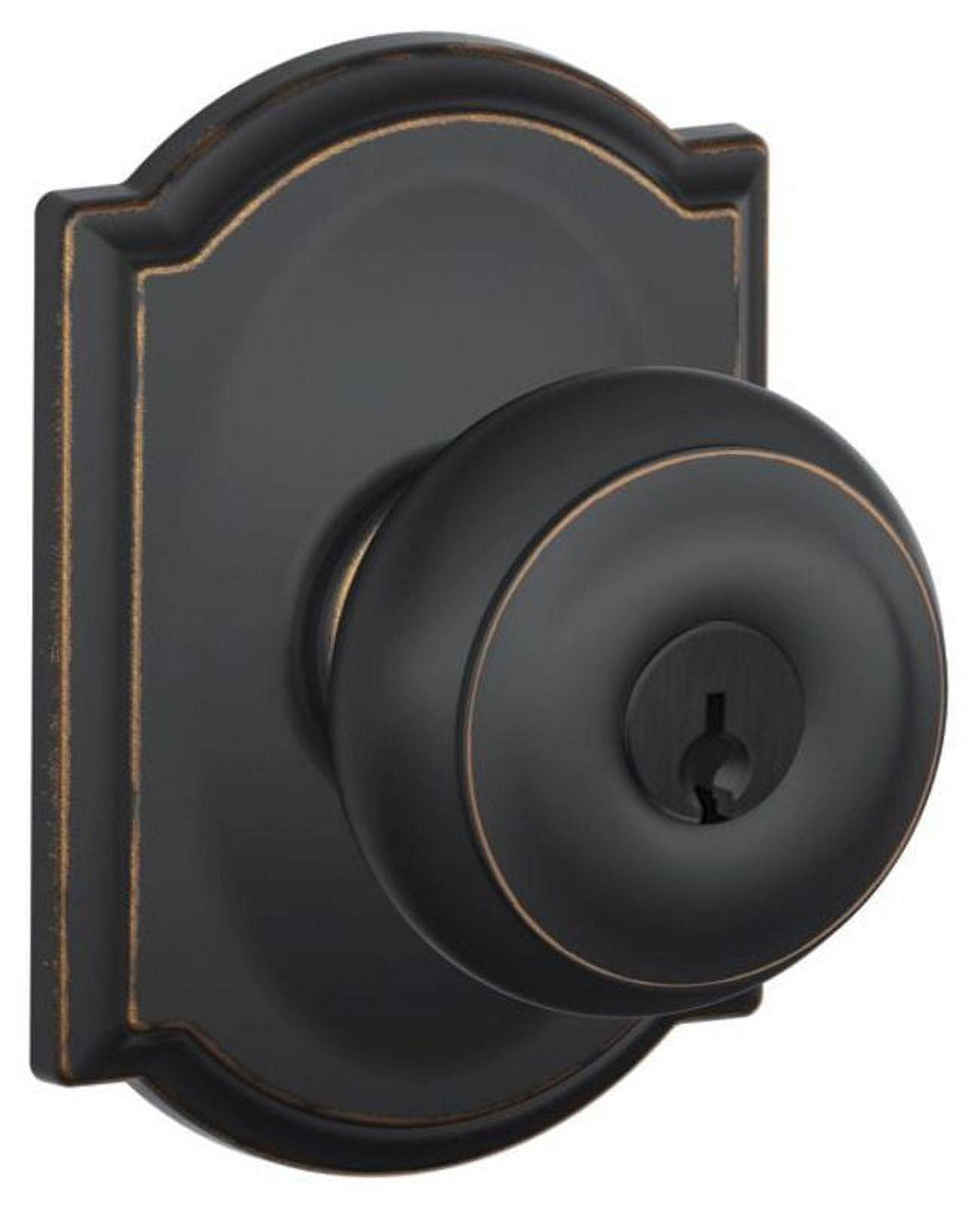 Schlage F51-GEO-CAM Aged Bronze Georgian Keyed Entry Panic Proof Door Knob Set