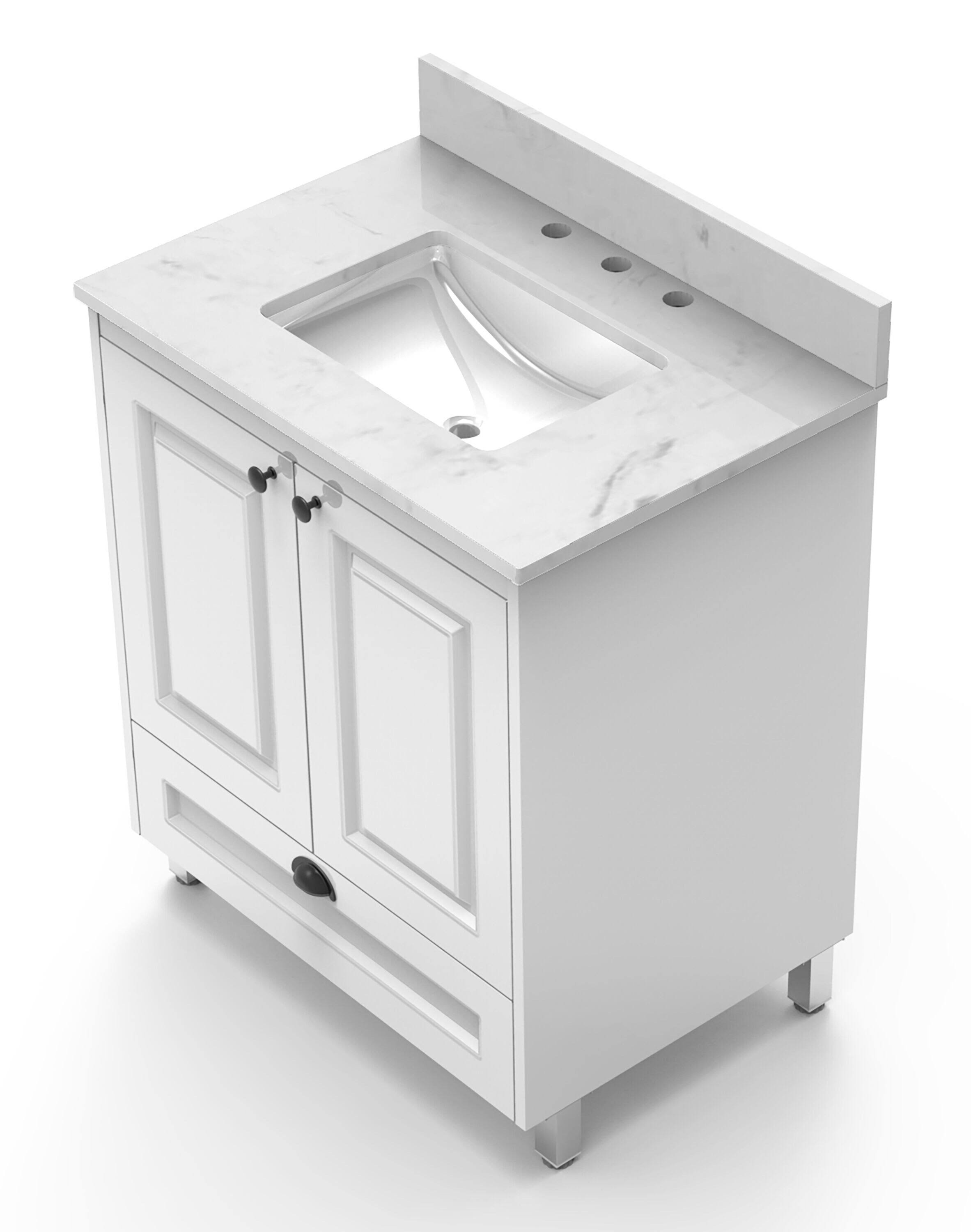 Winette 31 in. W x 22 in. D Engineered Stone Composite Vanity Top in Carrara White with White Rectangular Single Sink Marble | WVTLW31
