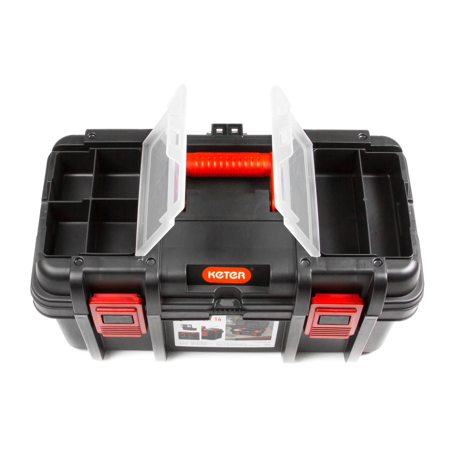 Keter 16 Pro Black Durable Lightweight Toolbox Organizer with Double