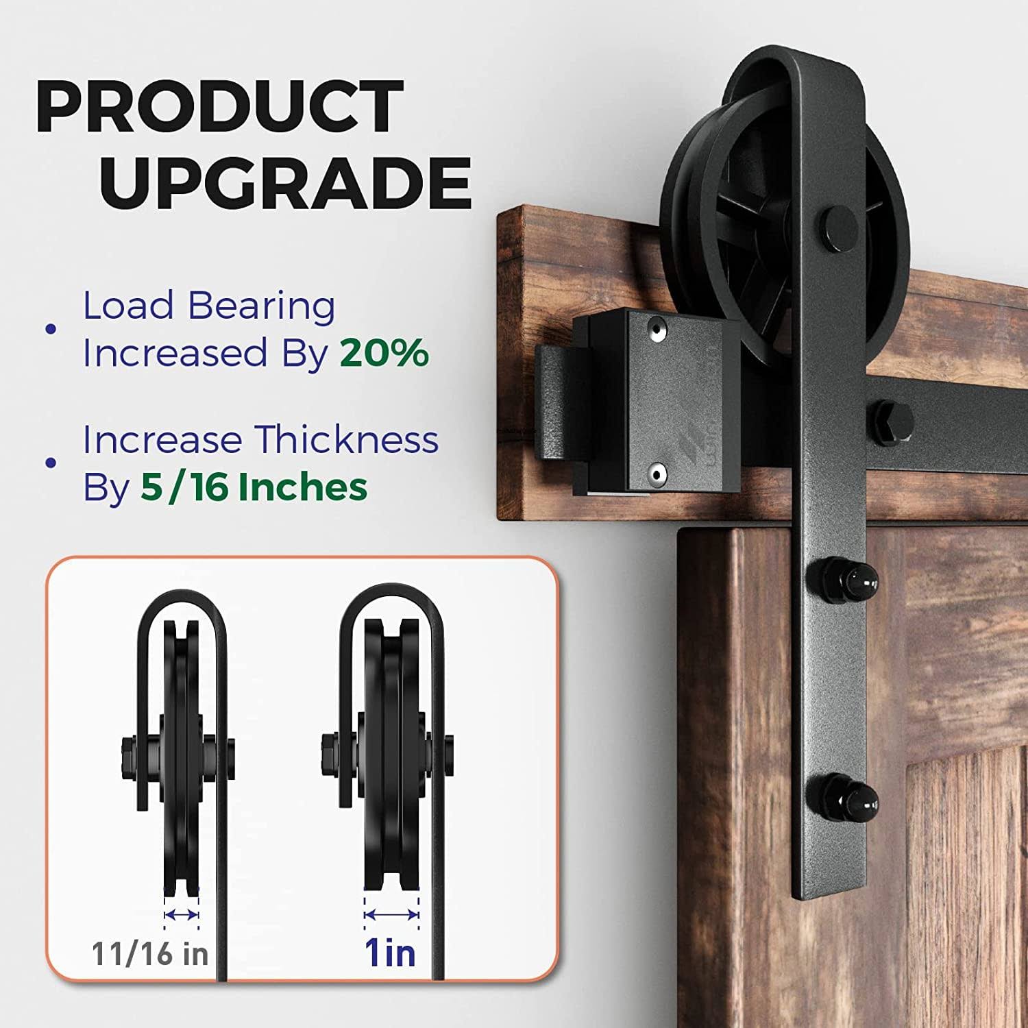 Winsoon 5-16ft Single Wood Sliding Barn Door Hardware Basic Black Big Spoke Wheel Roller Kit Garage Closet Carbon Steel Flat Track System (6.6ft)