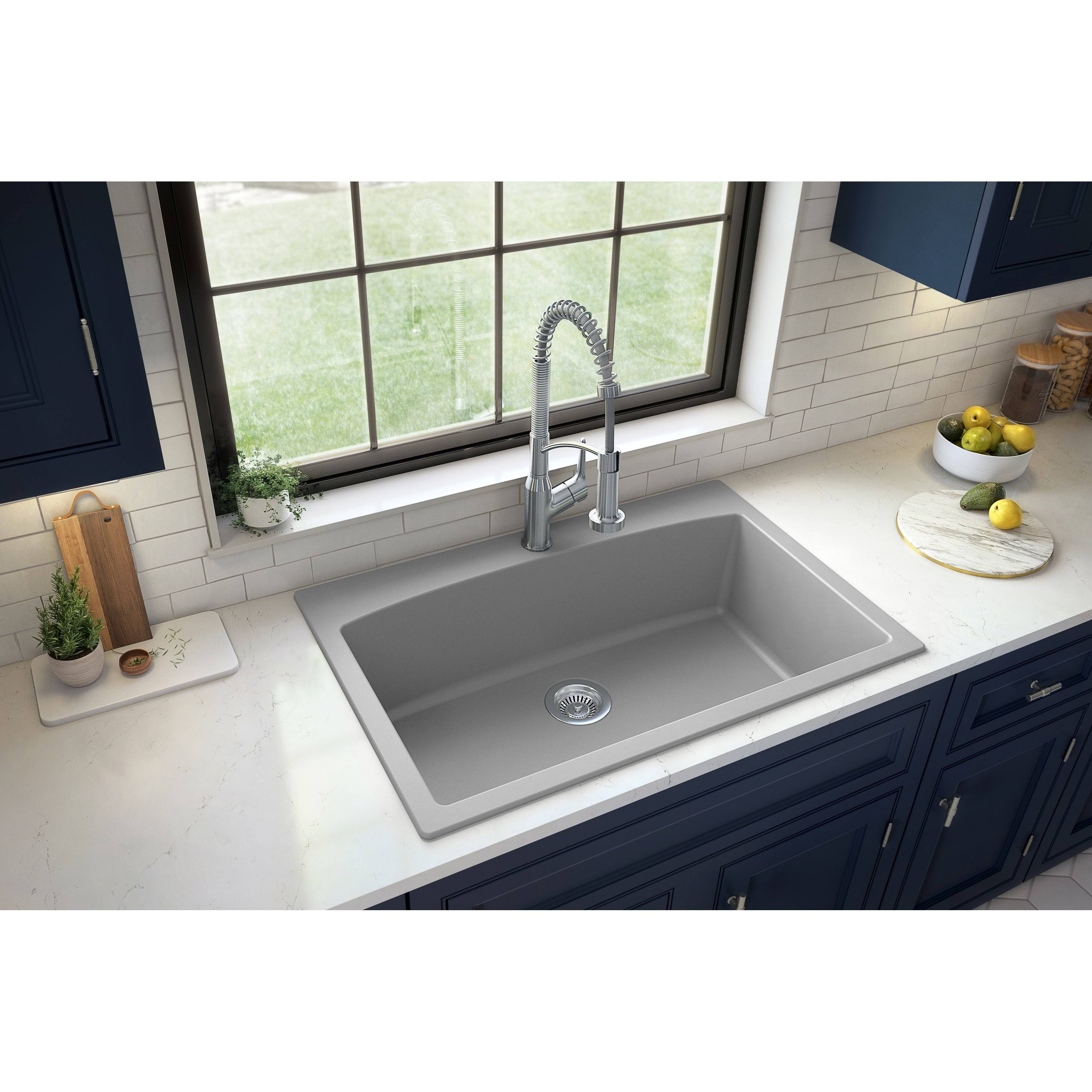 Karran QT-712 Drop-In Quartz Composite 33 in. 1-Hole Single Bowl Kitchen Sink in Grey