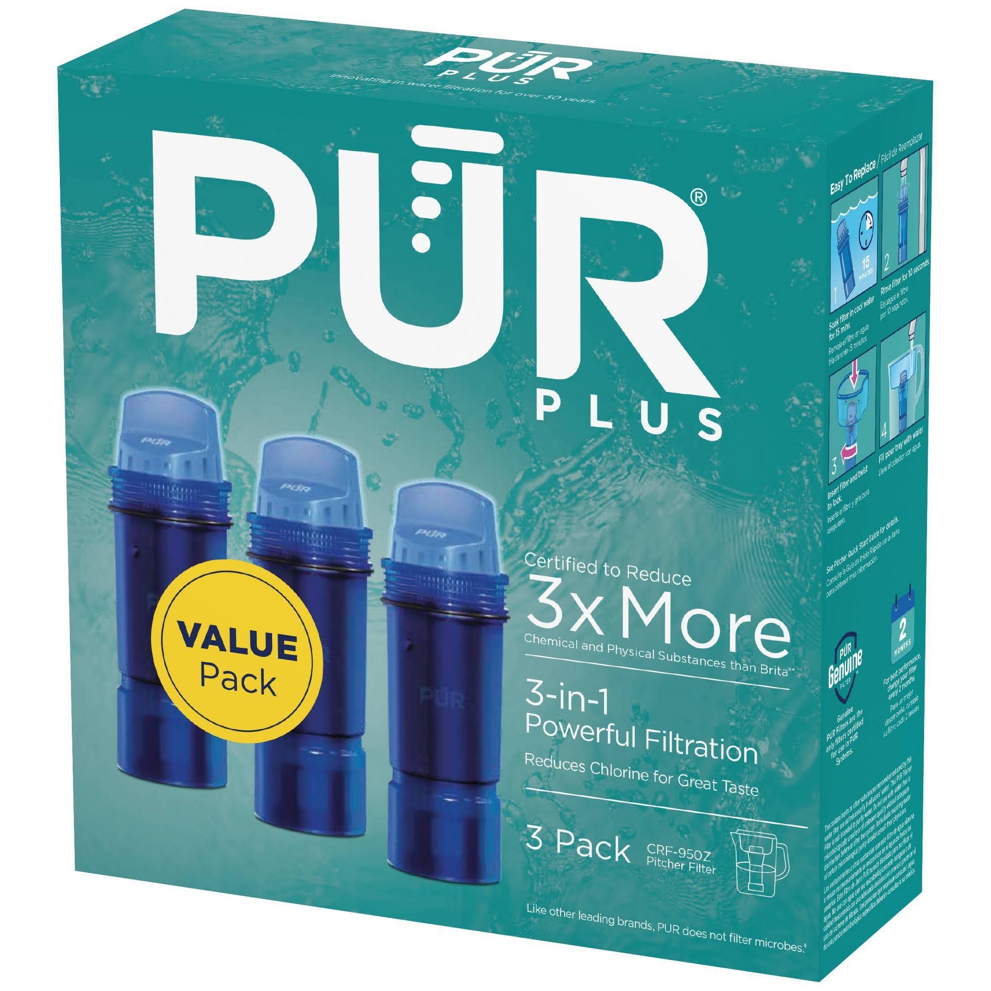 Pur Plus Water Pitcher Replacement Filter- 3pk