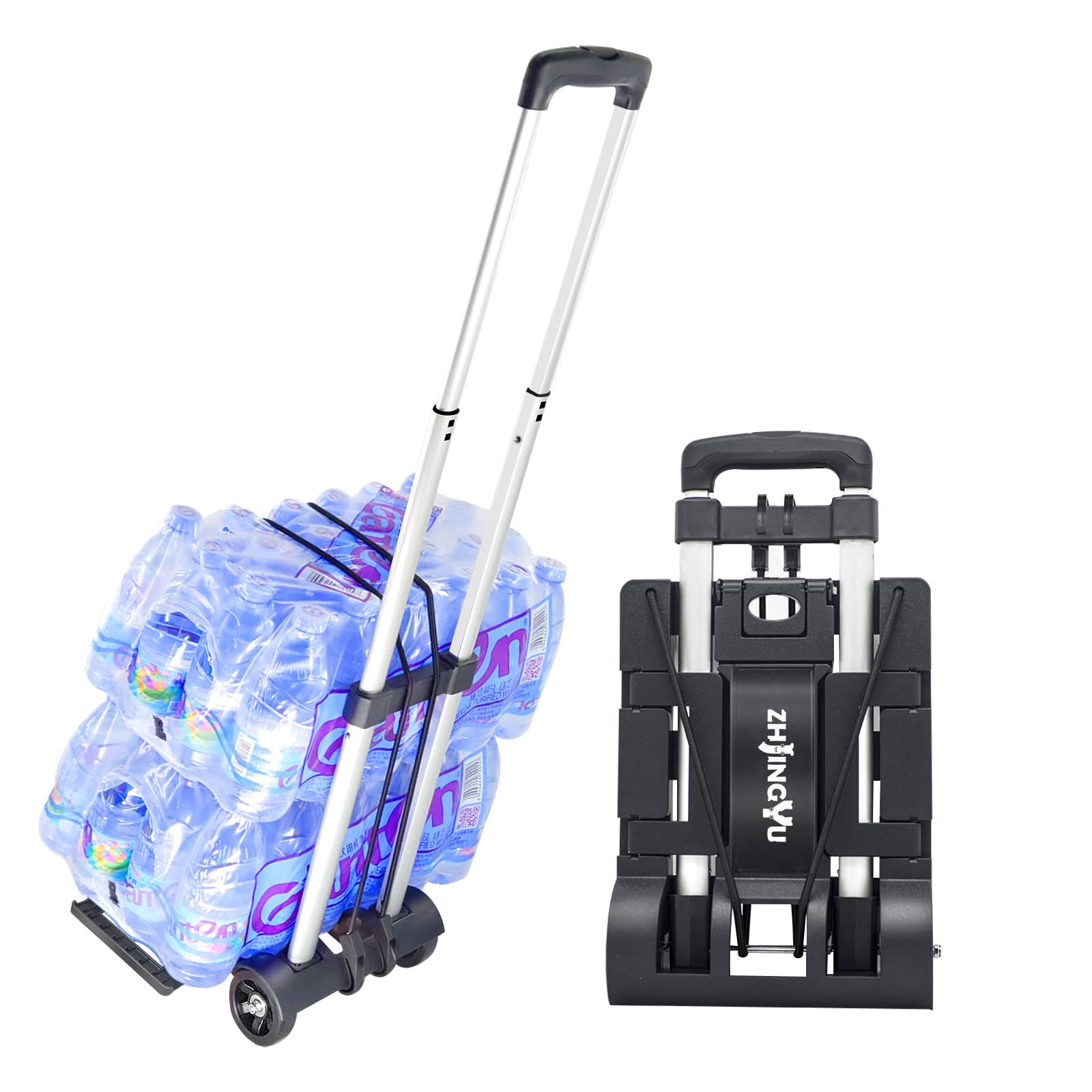 ZHJINGYU Folding Hand Truck Aluminum Telescopic Rod Foldable Roller Shopping Trolley Collapsible 2 Wheel Trolley Expandable Large Chassis