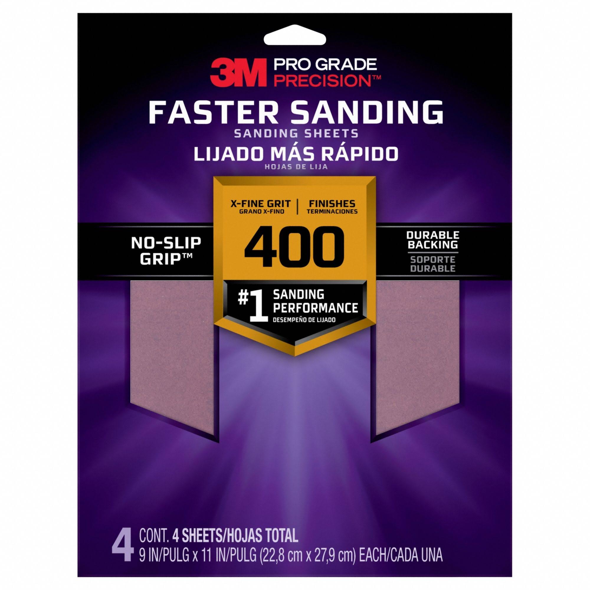 3M Pro Grade Precision 9 in. x 11 in. 400 Grit Faster Sanding Sheets X-Fine (4-Pack)