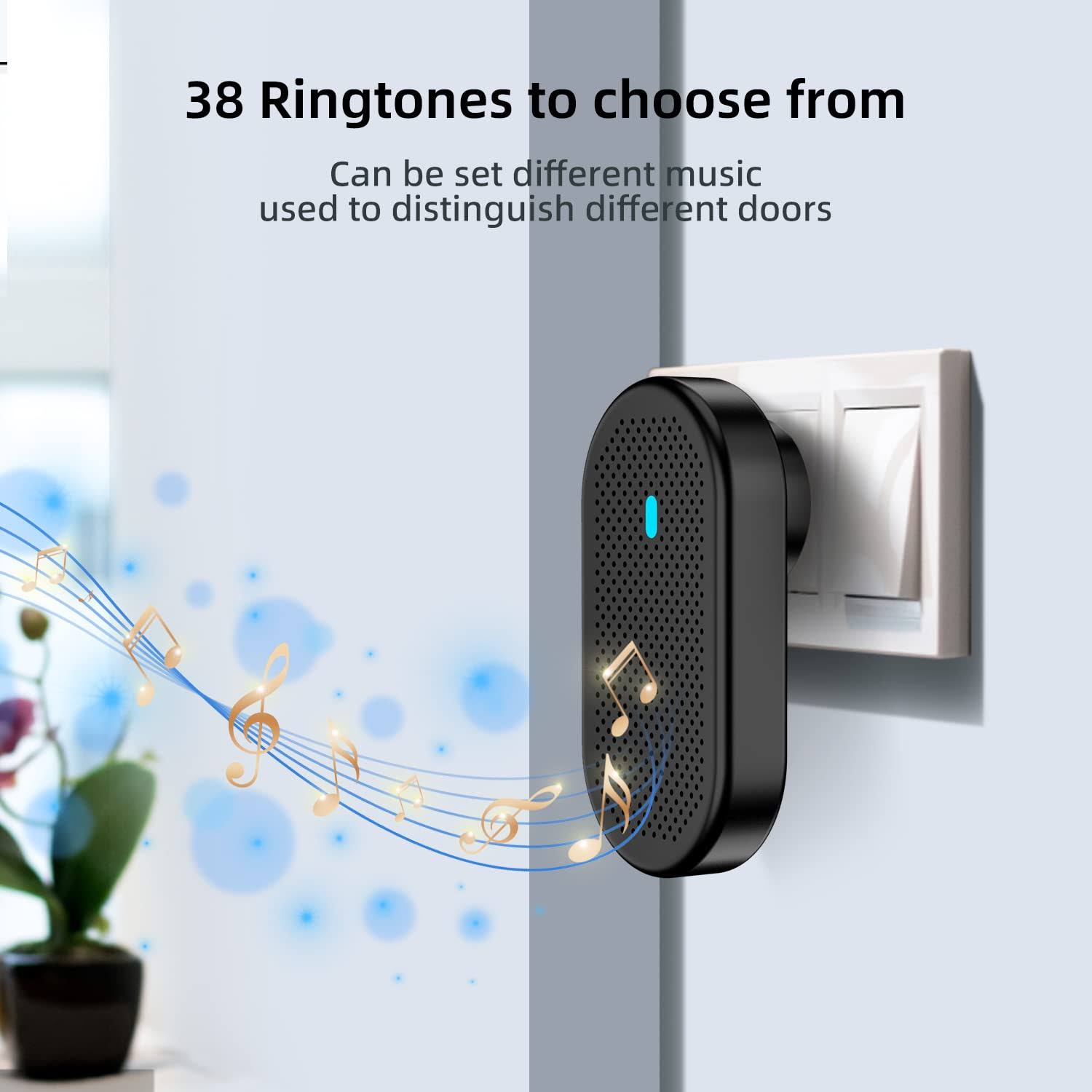 Wonderful Home Wireless Doorbell,Waterproof Doorbell, Waterproof, 5 Adjustable Volume, 38 Chimes, 1000Ft/320M Range,,LED Flashing ,Easy Installation