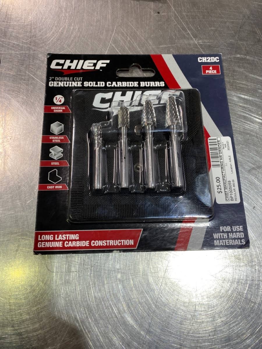 Chief 2 in. Double Cut Genuine Solid Carbide Burrs, 4 Piece 56405