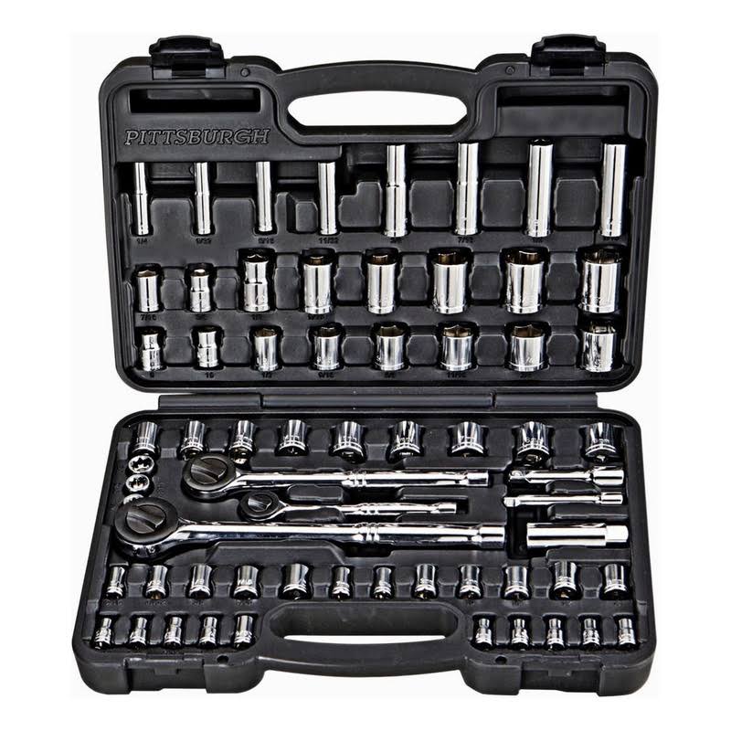 Pittsburgh 64 PC 1/4 in. 3/8 in. 1/2 in. Drive SAE Metric Socket Set