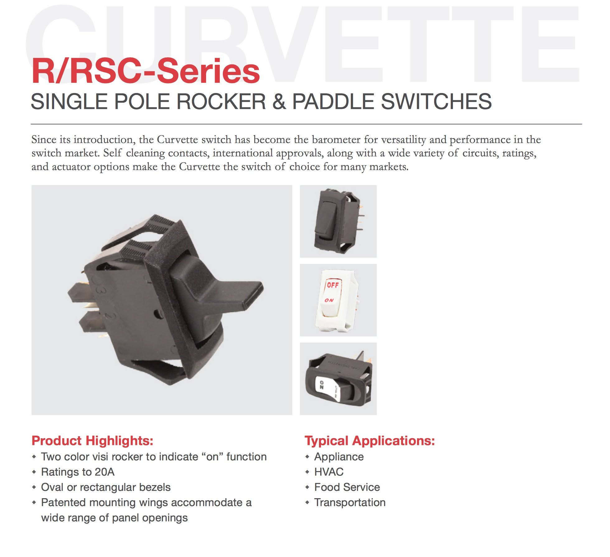 Carling Technologies Switch Rocker RA911-VB-B-1-V (Pack of 2) Off None on SPST Quick Connect Curved Rocker 16A 2