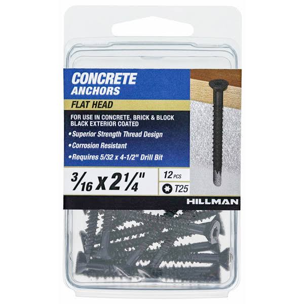 Hillman Concrete Screw Anchors- Black- 12 Pieces 591358