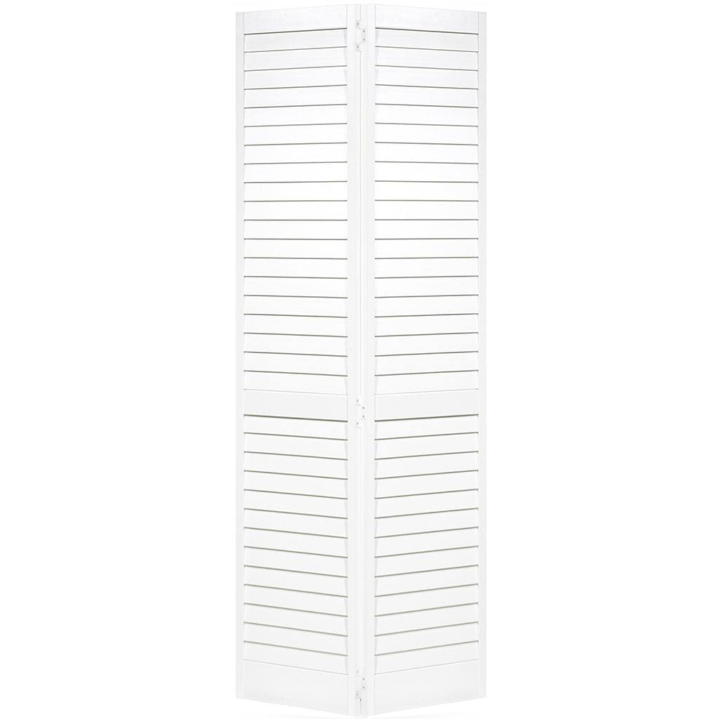 Kimberly Bay Louvered Pine Wood Painted Plantation Bi-Fold Door 1 in. x 32 in. x 80 in.