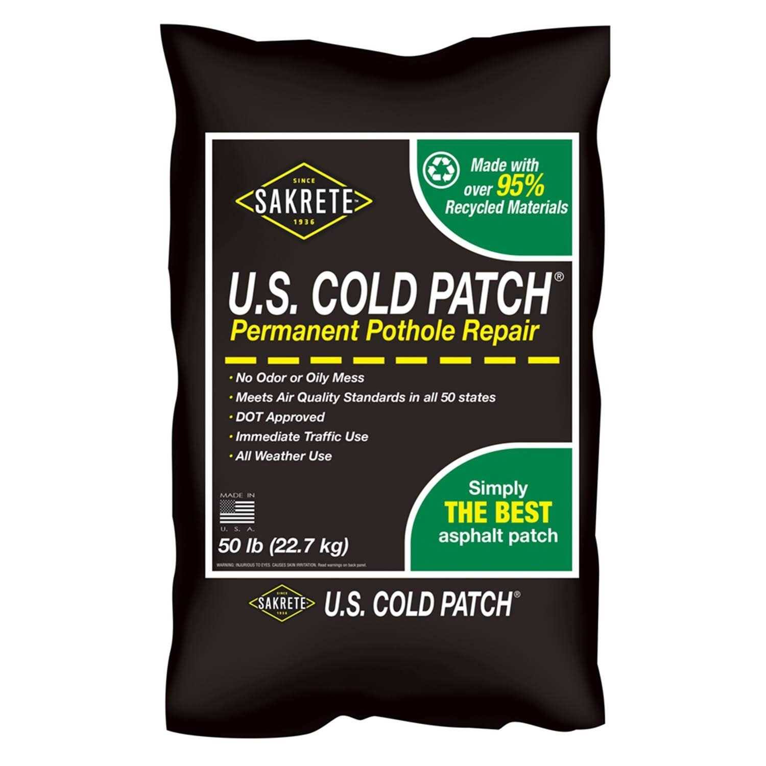 Sakrete U.S. Cold Patch Permanent Pothole Repair- 50 lbs bag