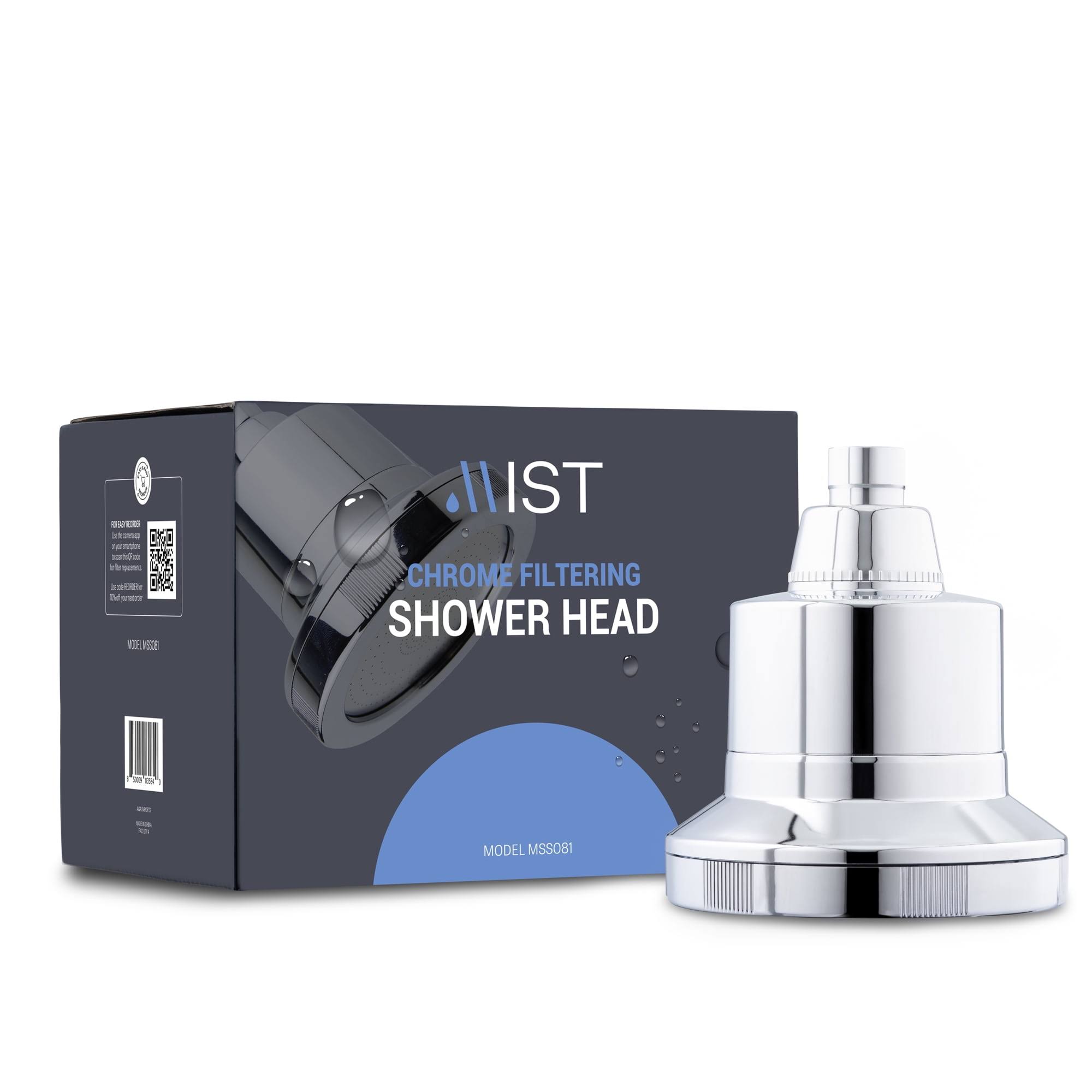 Mist Chrome Shower Head with Replaceable Filter 15 Stage Filtration, Removes Chlorine & Bad Odor, Silver