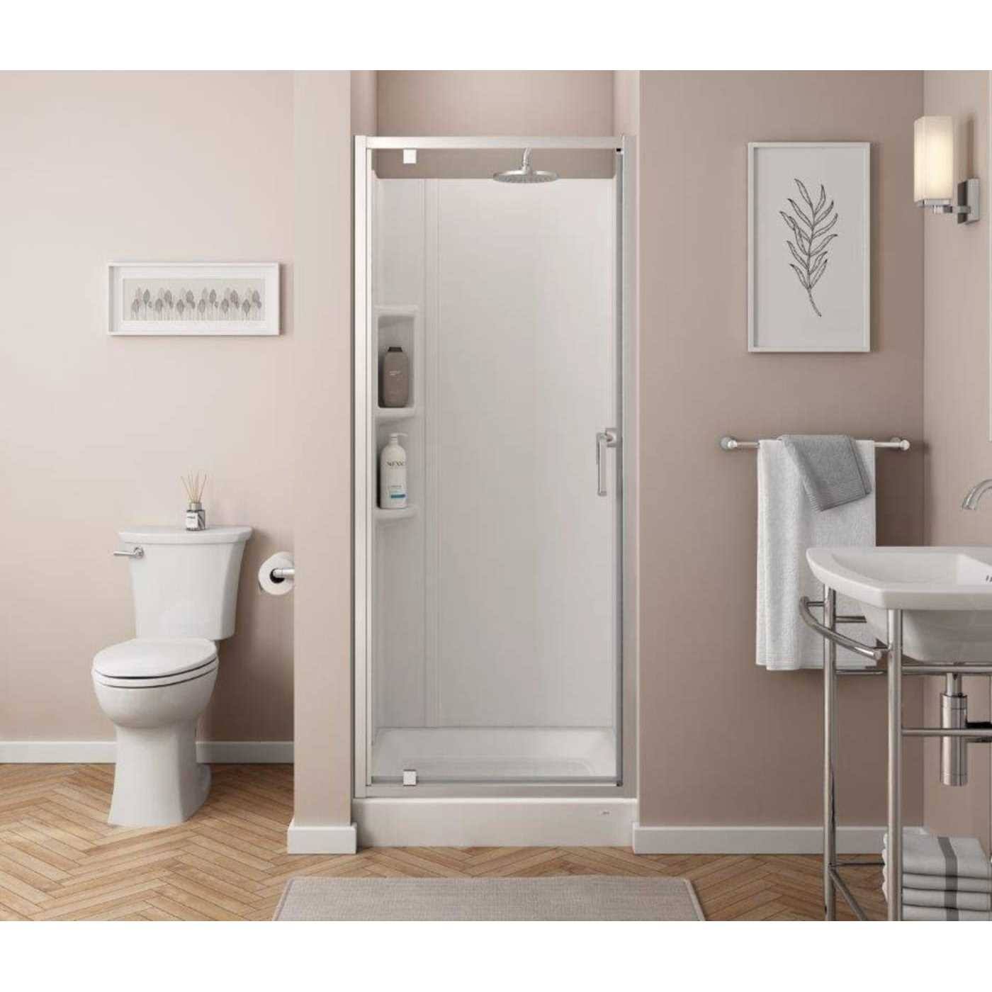 American Standard Mainstream Polished Chrome 29-5/8-in to 31-3/16-in x 72.12-in Semi-Frameless Hinged Shower Door | AM00842400.213