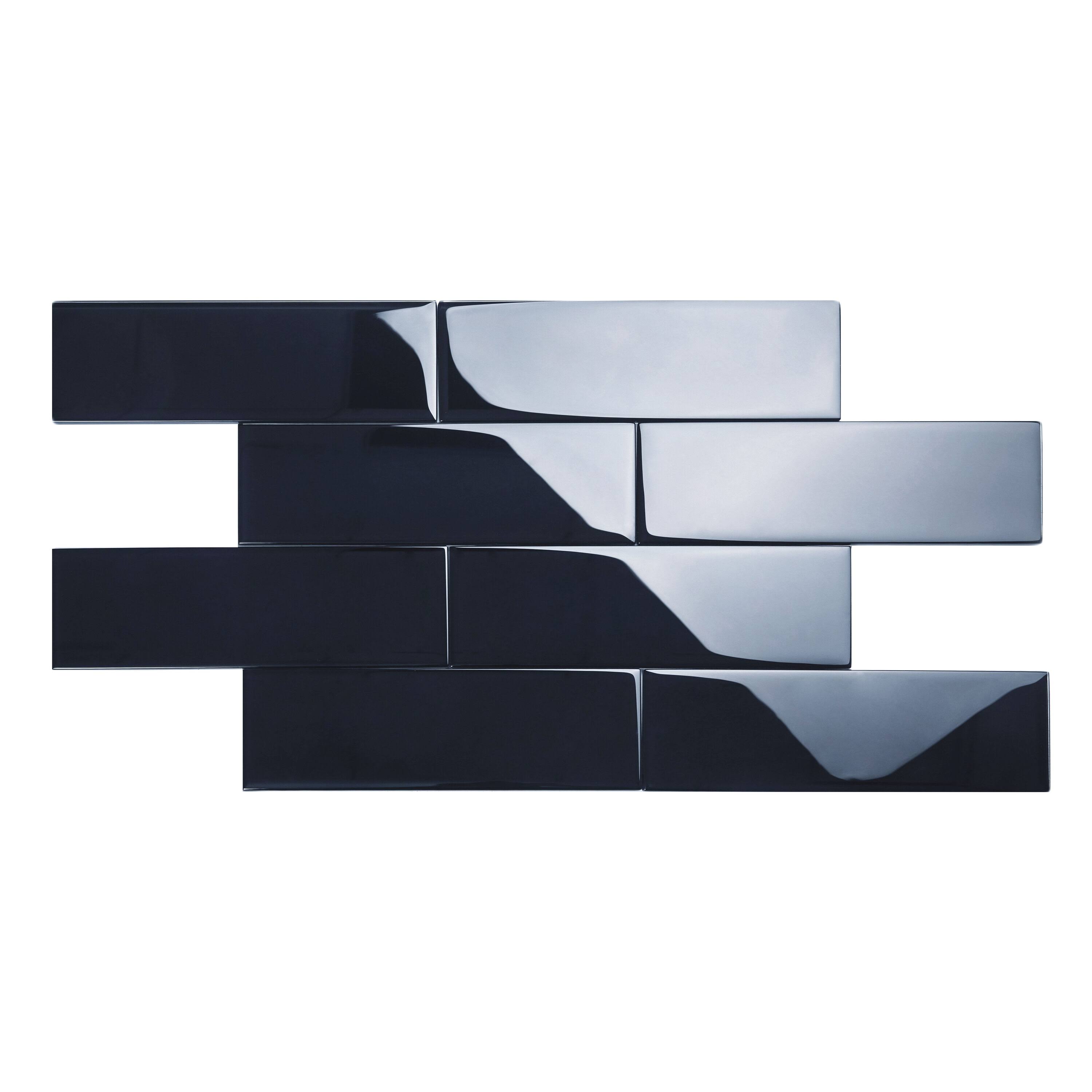 Giorbello Midnight Blue 4 in. x 12 in. x 8mm Glass Subway Tile (5 Sq. ft./Case)
