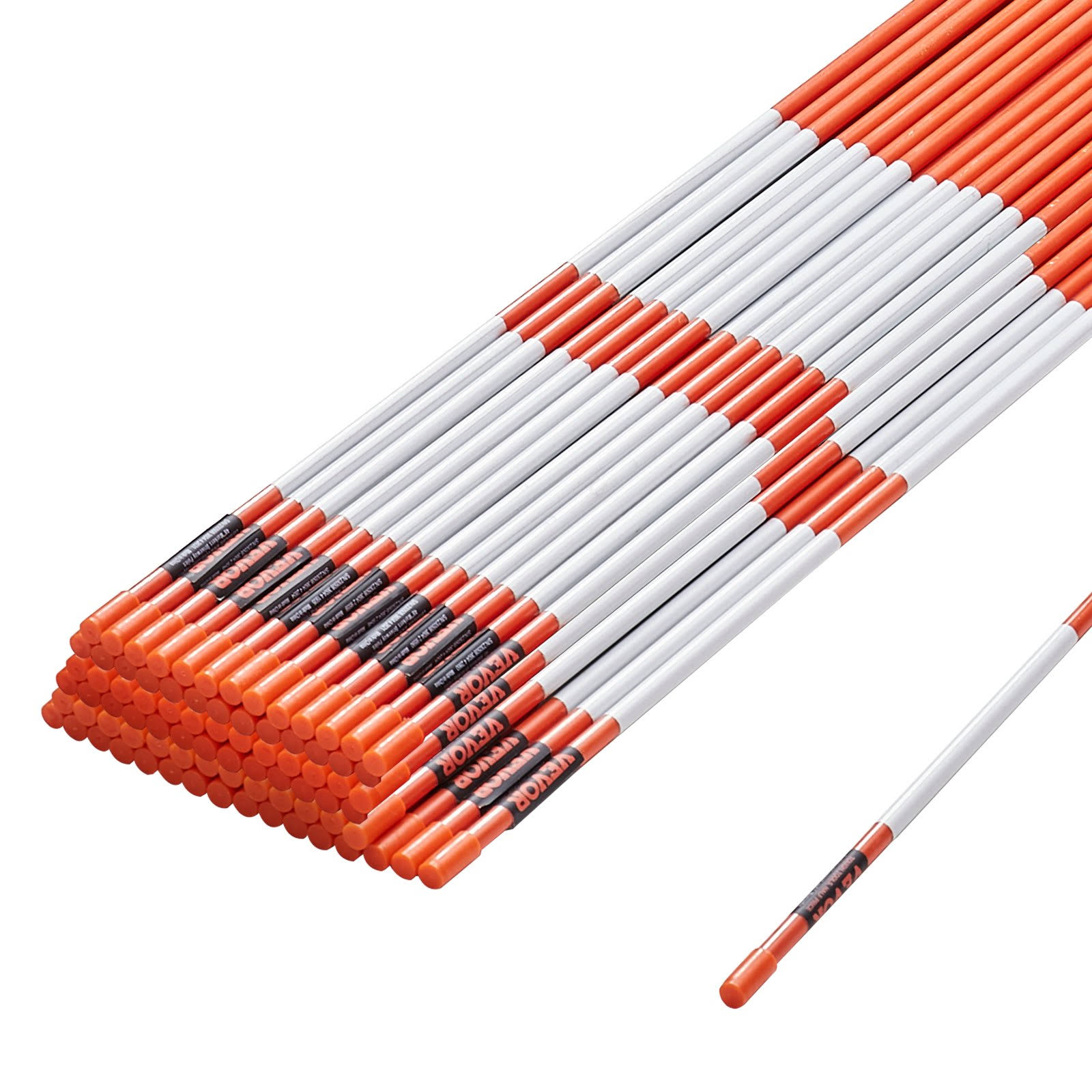 VEVOR Driveway Markers 48 inch 0.4 inch Diameter Orange Fiberglass Poles Snow Stakes with Reflective Tape- 100 Pack