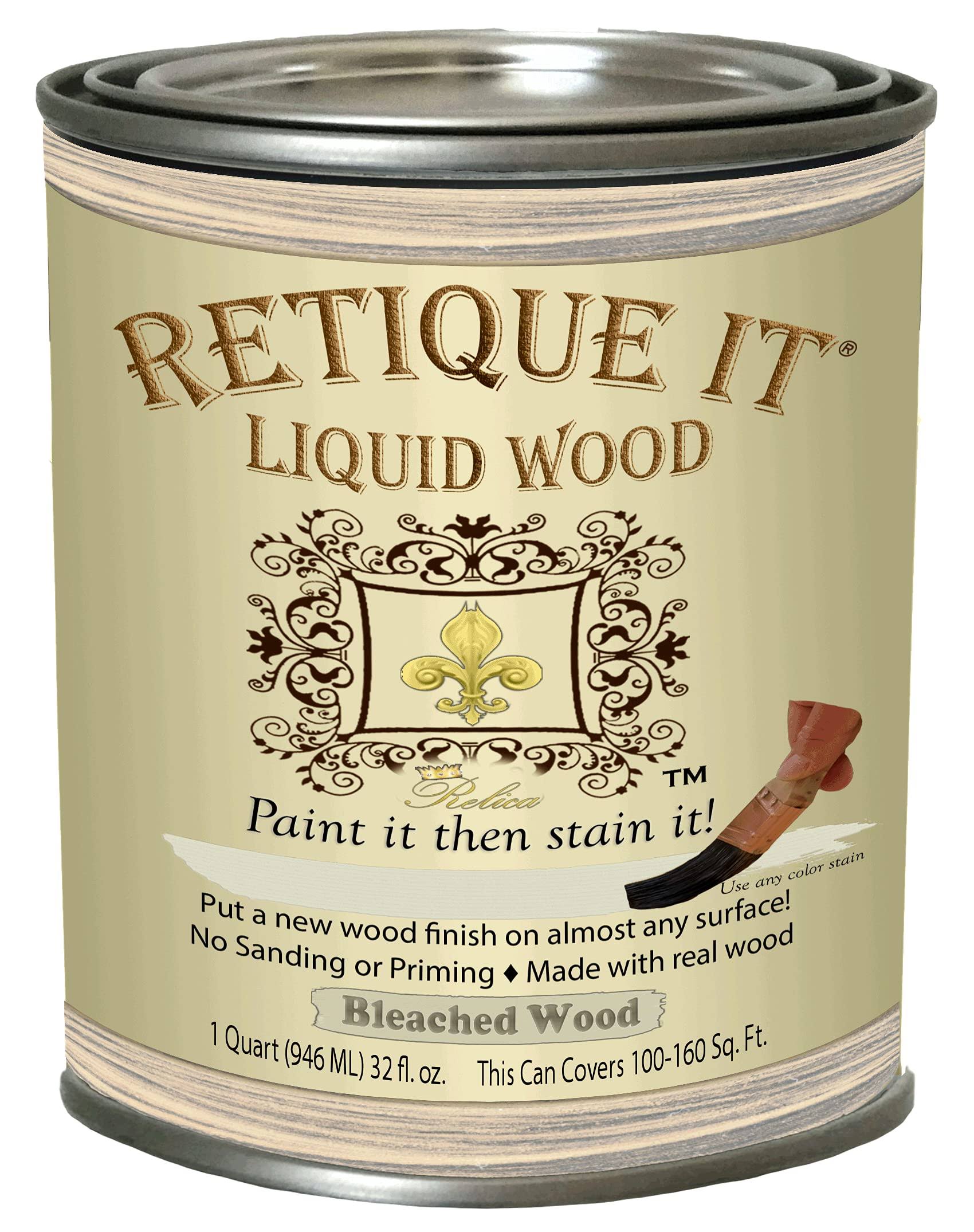 Retique It Liquid Wood- Bleached Wood Quart (32oz)- Paint It Then Stain It- Stainable Wood Fiber Paint- Put A Fresh Coat of Wood on It, Brown