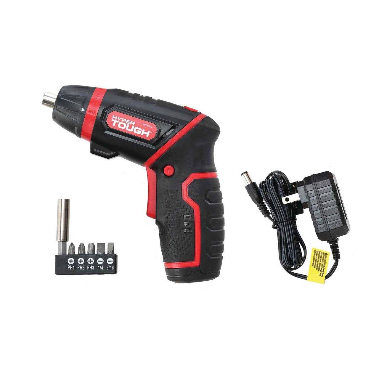 Hyper Tough 4V Max Lithium-Ion Cordless Rotating Power Screwdriver 1/4 inch Size with Charger, Rotating Handle, LED Light, Magnetic Bit Holder & Bits AQ70068N