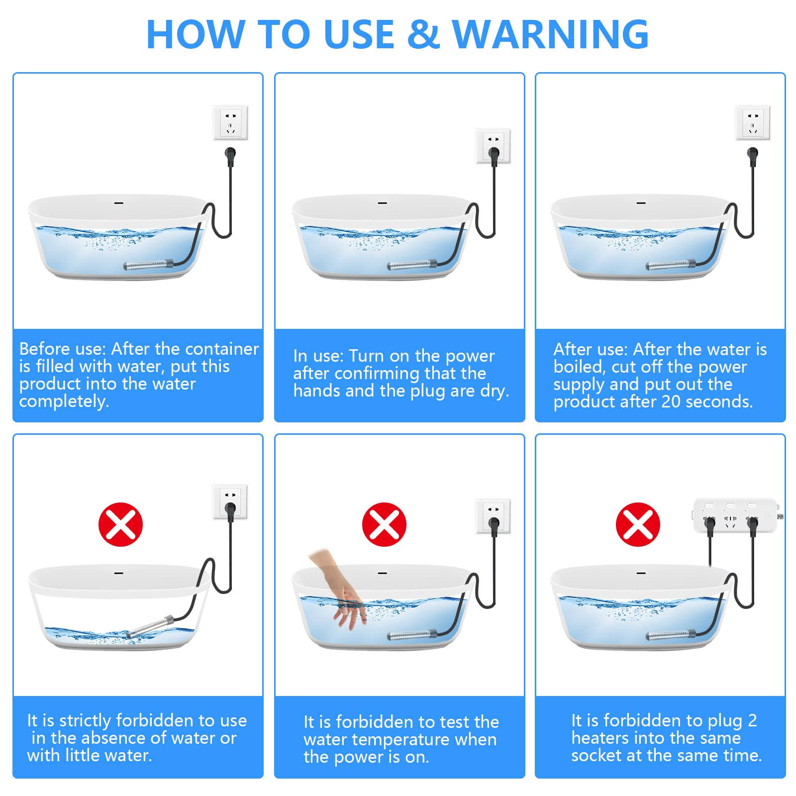 2000W Immersion Water Heater, Portable Water Heater Electric with 304 Stainless Steel Anti-Scalding, Bucket Water Heater with Digital LCD