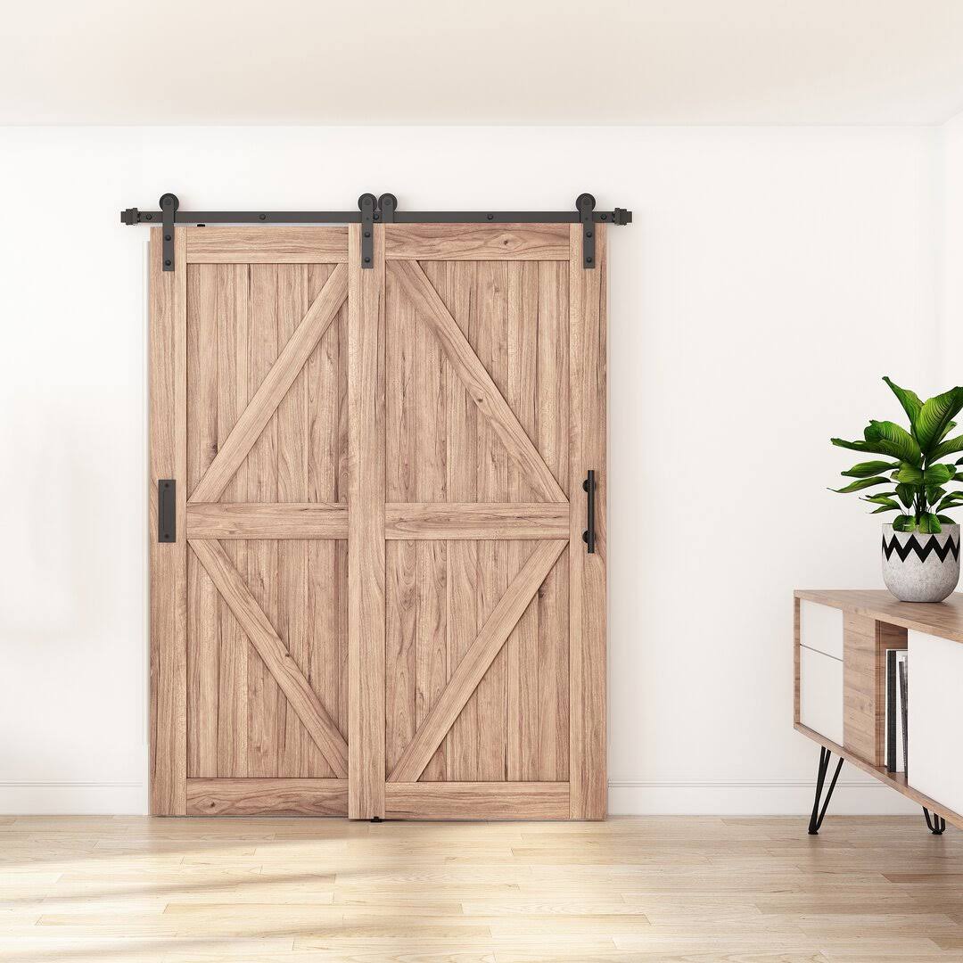 Winsoon 4-12FT Single Track Bypass Sliding Barn Door Hardware Kit for Double Doors I Style- 9ft