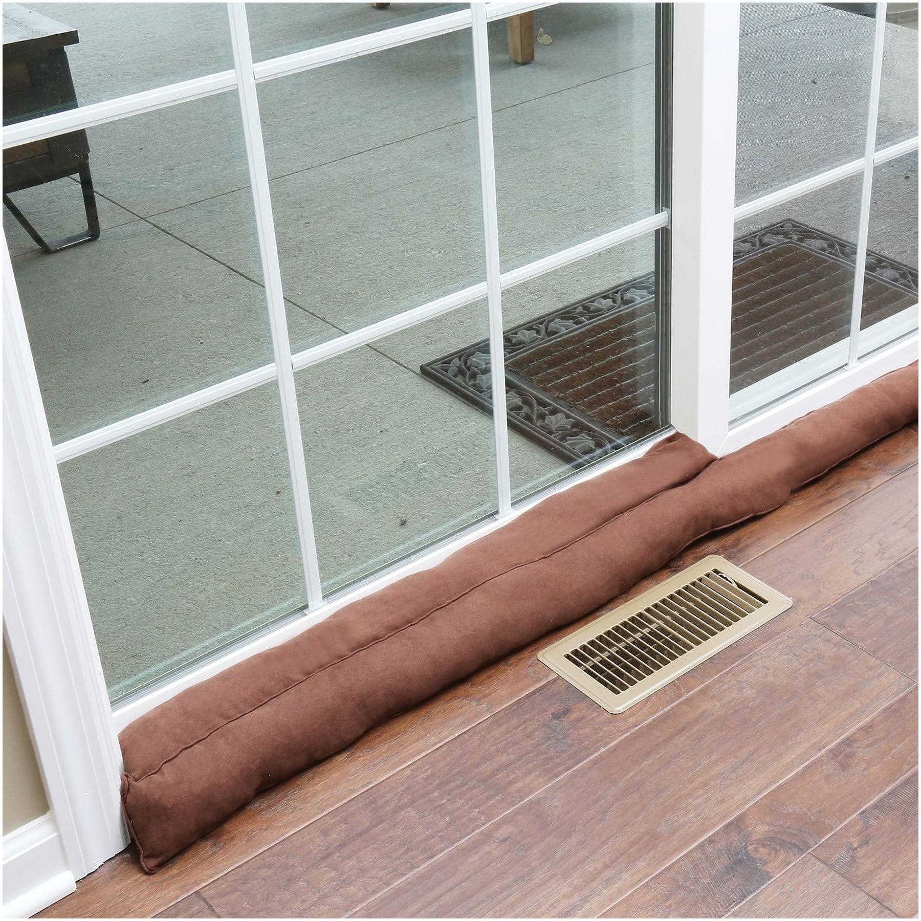 Sliding Door Draft Dodger- Weighted Patio Breeze, Bug, Noise Guard-, Light Brown, Door Stops