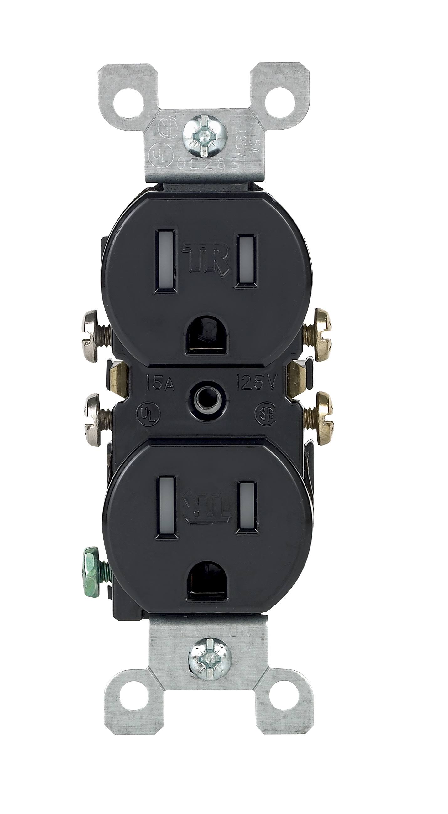 Leviton 15 Amp Black Tamper-Resistant Duplex Outlet T5320-E