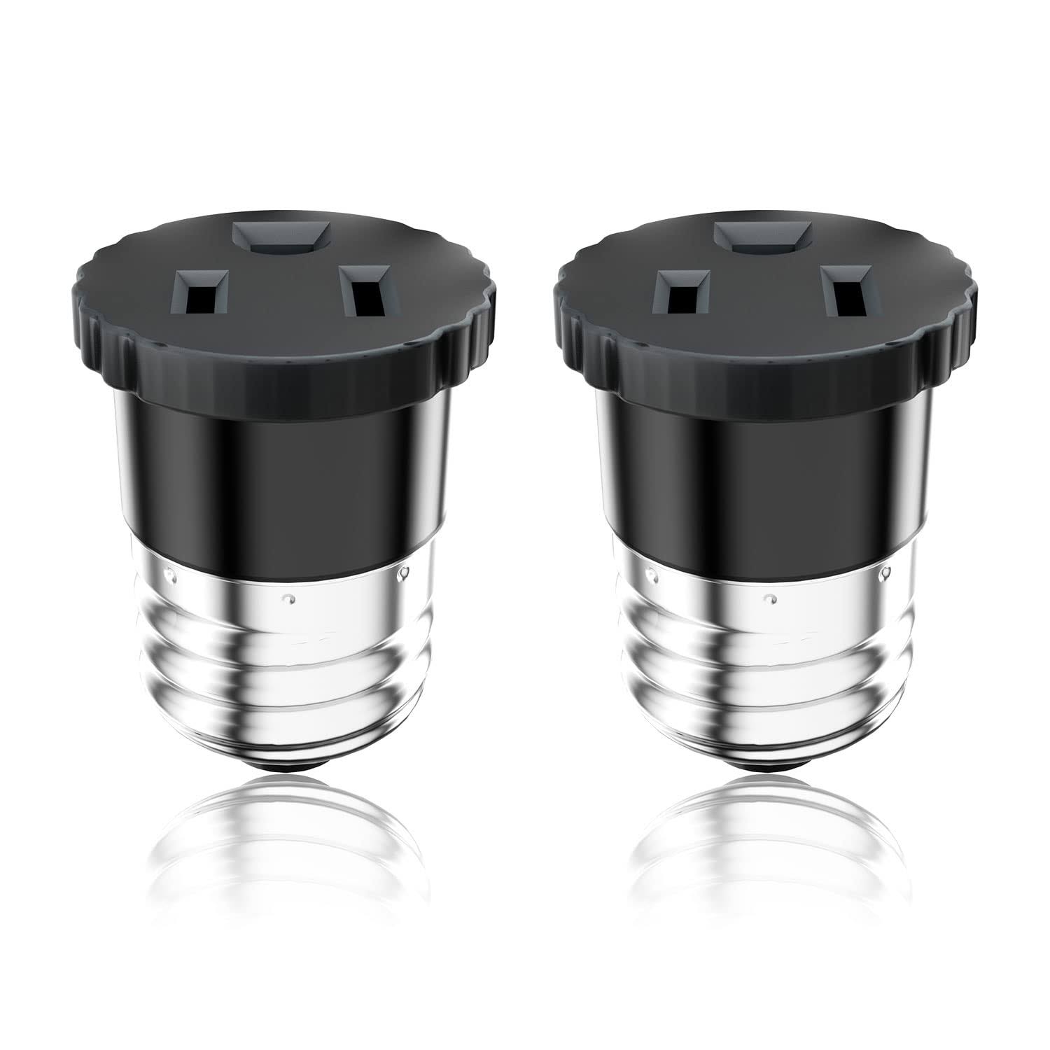 2 Pack, Light Socket to Plug Adapter, Light Bulb Socket Convert to Outlet Adapter (Black).