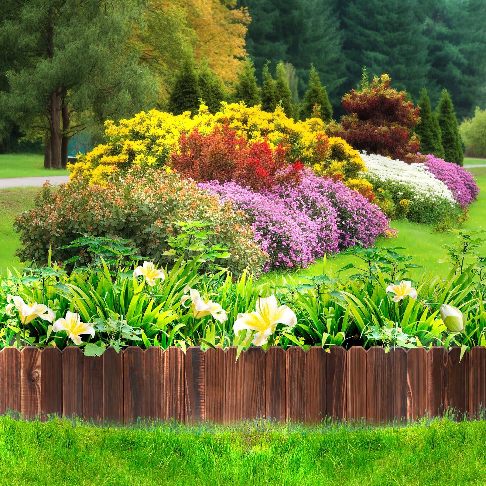 LINSHRY Wood Garden Edging Border, 1 Pack 7.9 in H x 3.9 ft L. Wooden Garden Fence Border for Decorative Landscape Border Edging, Courtyards