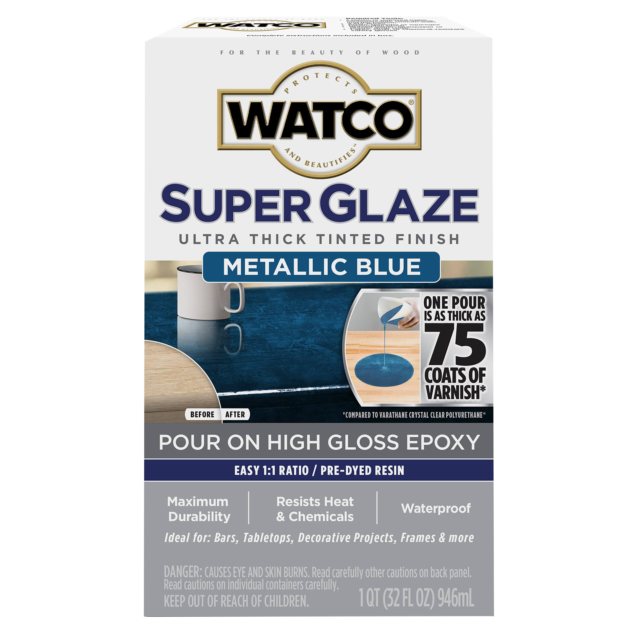 Blue, Watco Metallic Super Glaze High Gloss Epoxy-366716, 1 Quart Kit